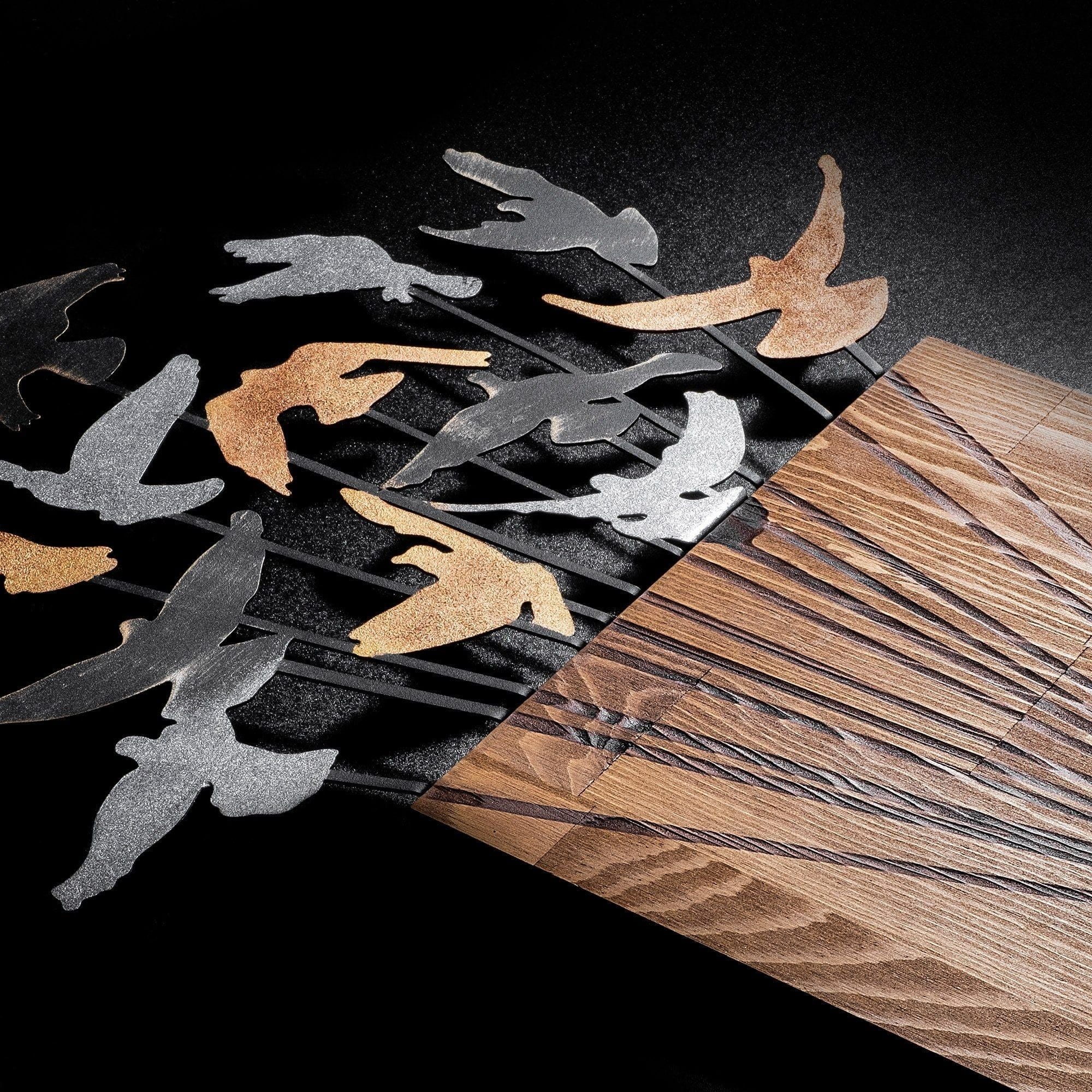 Decoratiune perete FLYING BOY 2, stejar/negru, lemn/metal, 45x86 cm