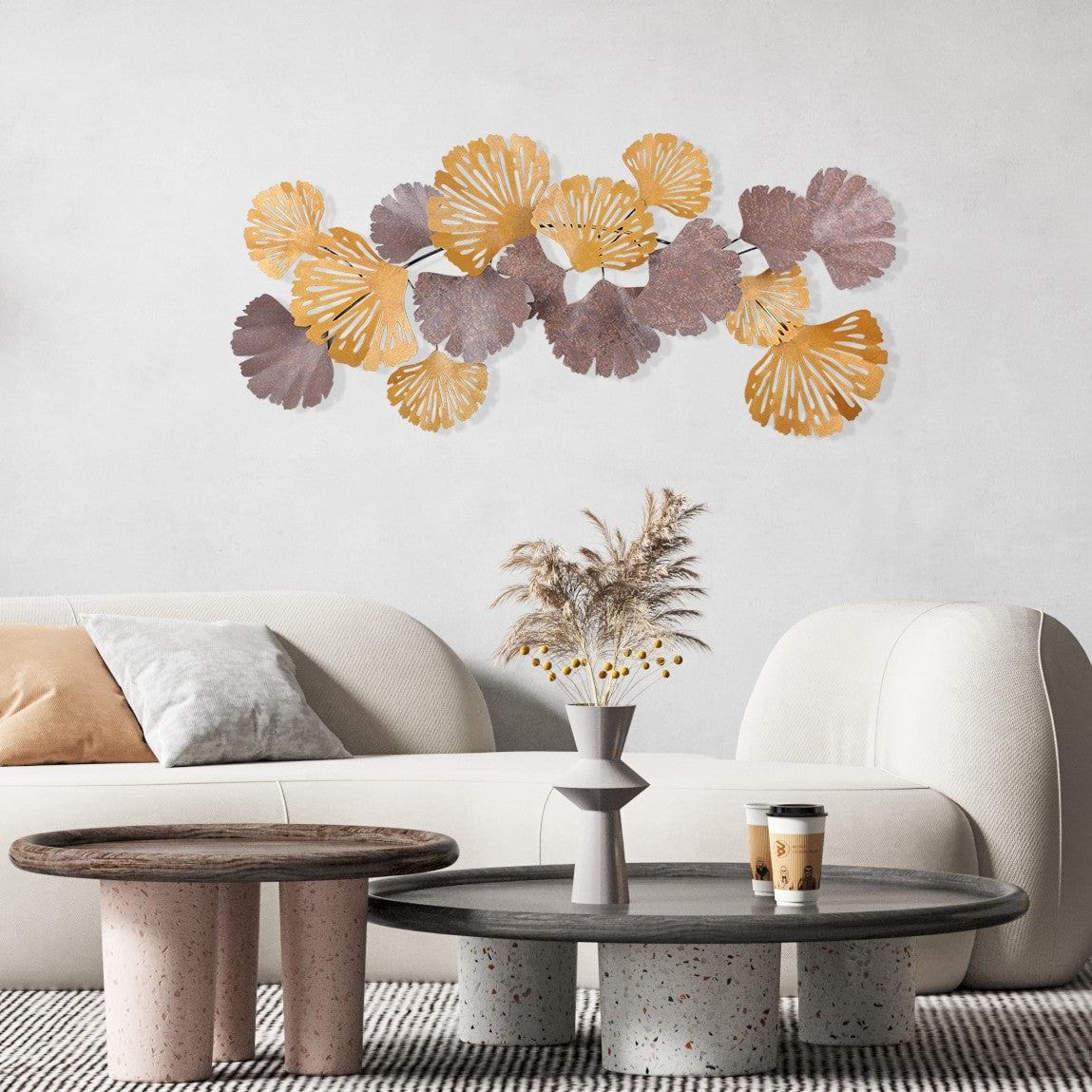 Decoratiune perete GERGO, bej/auriu, metal, 130x6x60 cm