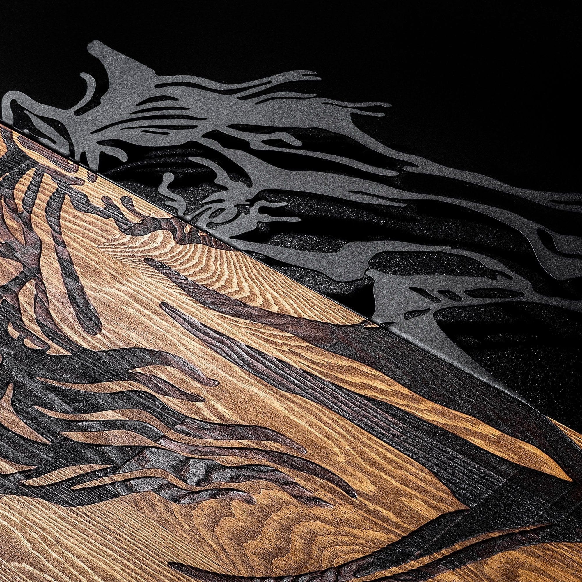 Decoratiune perete HORSE 1, stejar/negru, lemn/metal, 48x57 cm