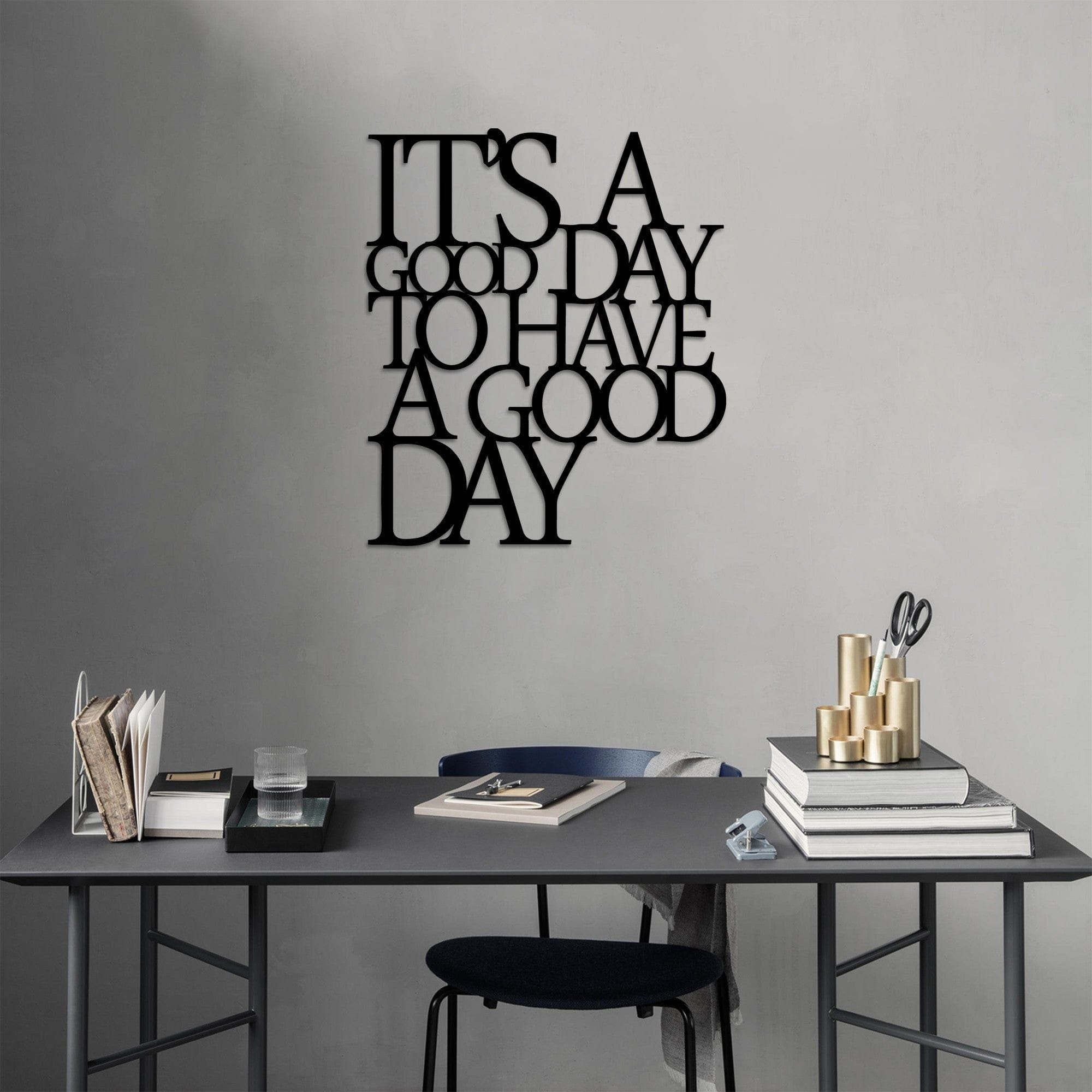 Decoratiune perete ITS A GOOD, negru, metal, 70x61 cm