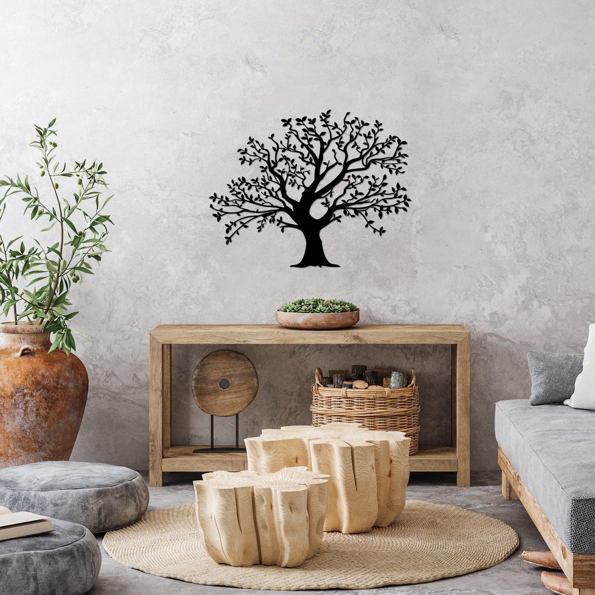 Decoratiune perete MONUMENTAL TREE-515, negru, metal, 70x54 cm
