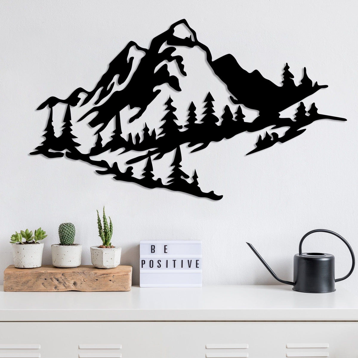 Decoratiune perete MOUNTAIN 2, negru, metal, 70x40 cm
