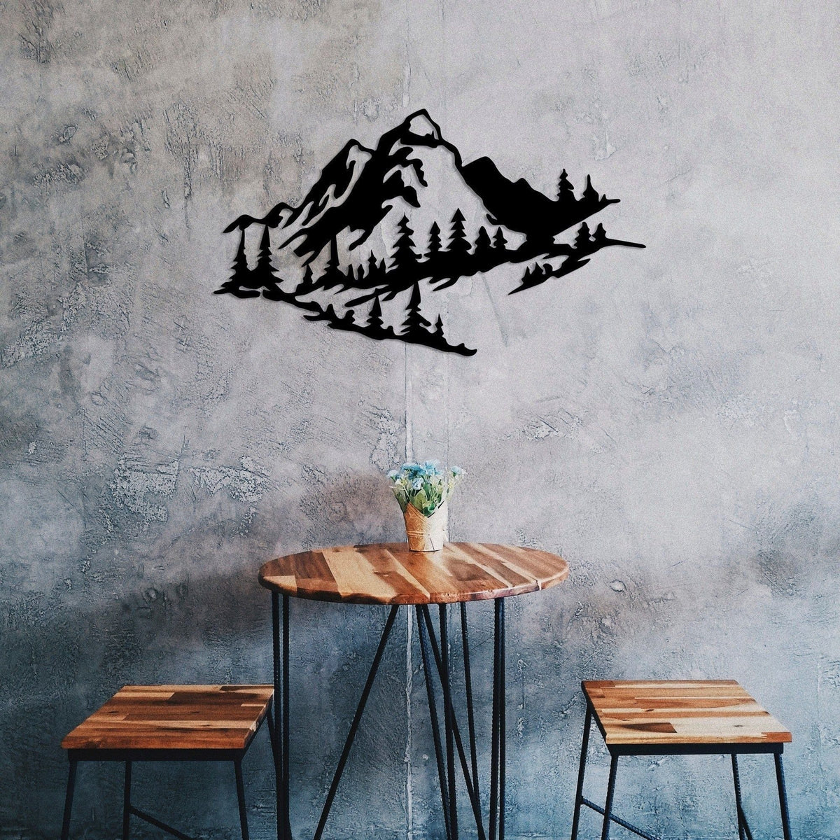 Decoratiune perete MOUNTAIN 2, negru, metal, 70x40 cm