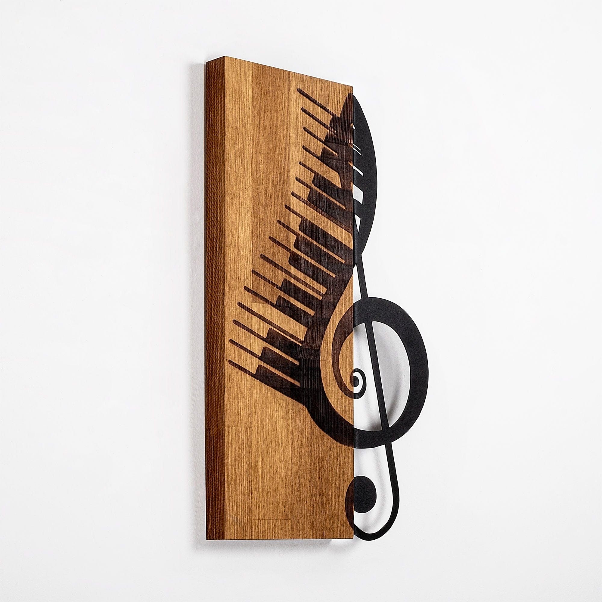 Decoratiune perete MUSICAL 1, stejar/negru, lemn/metal, 30x50 cm