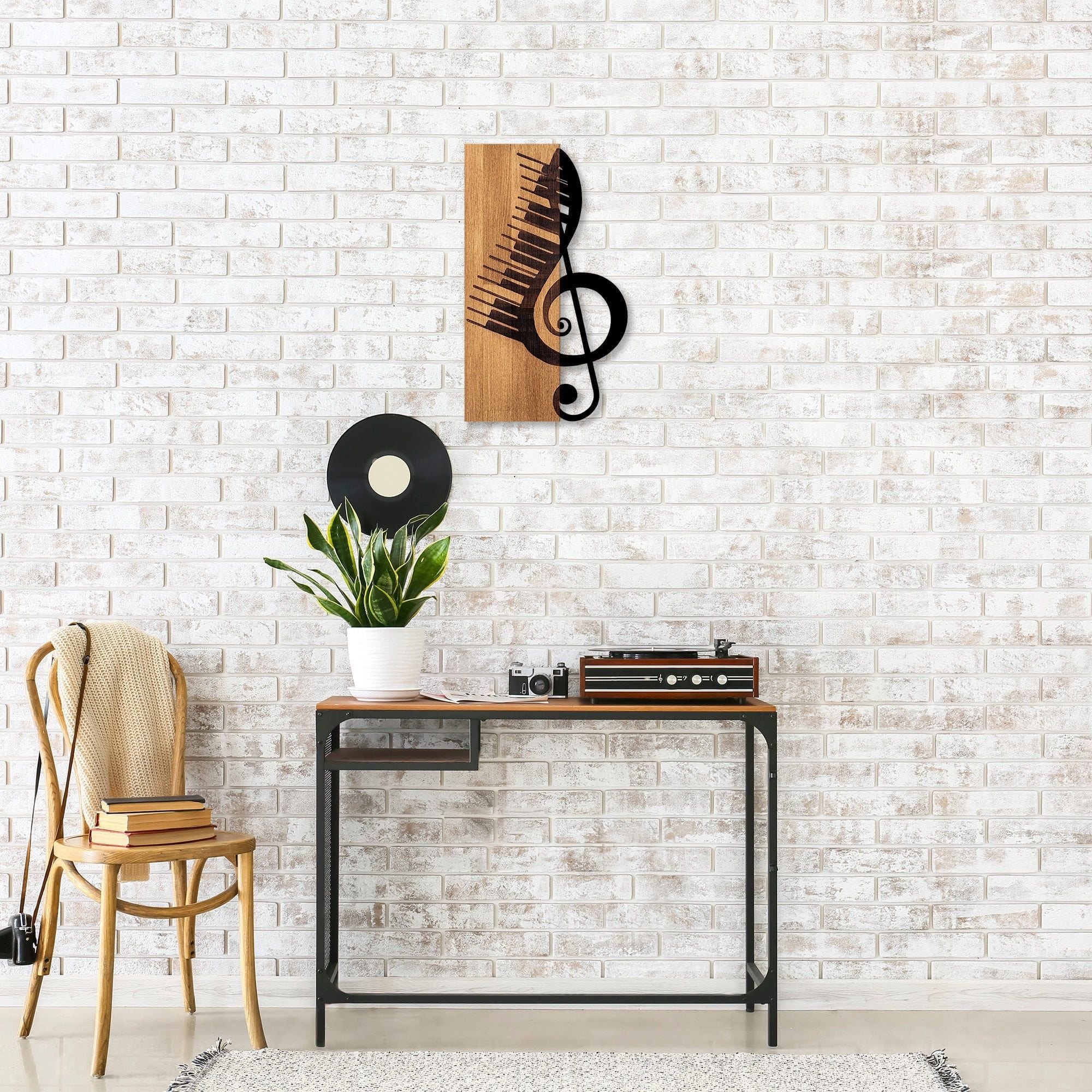 Decoratiune perete MUSICAL 1, stejar/negru, lemn/metal, 30x50 cm