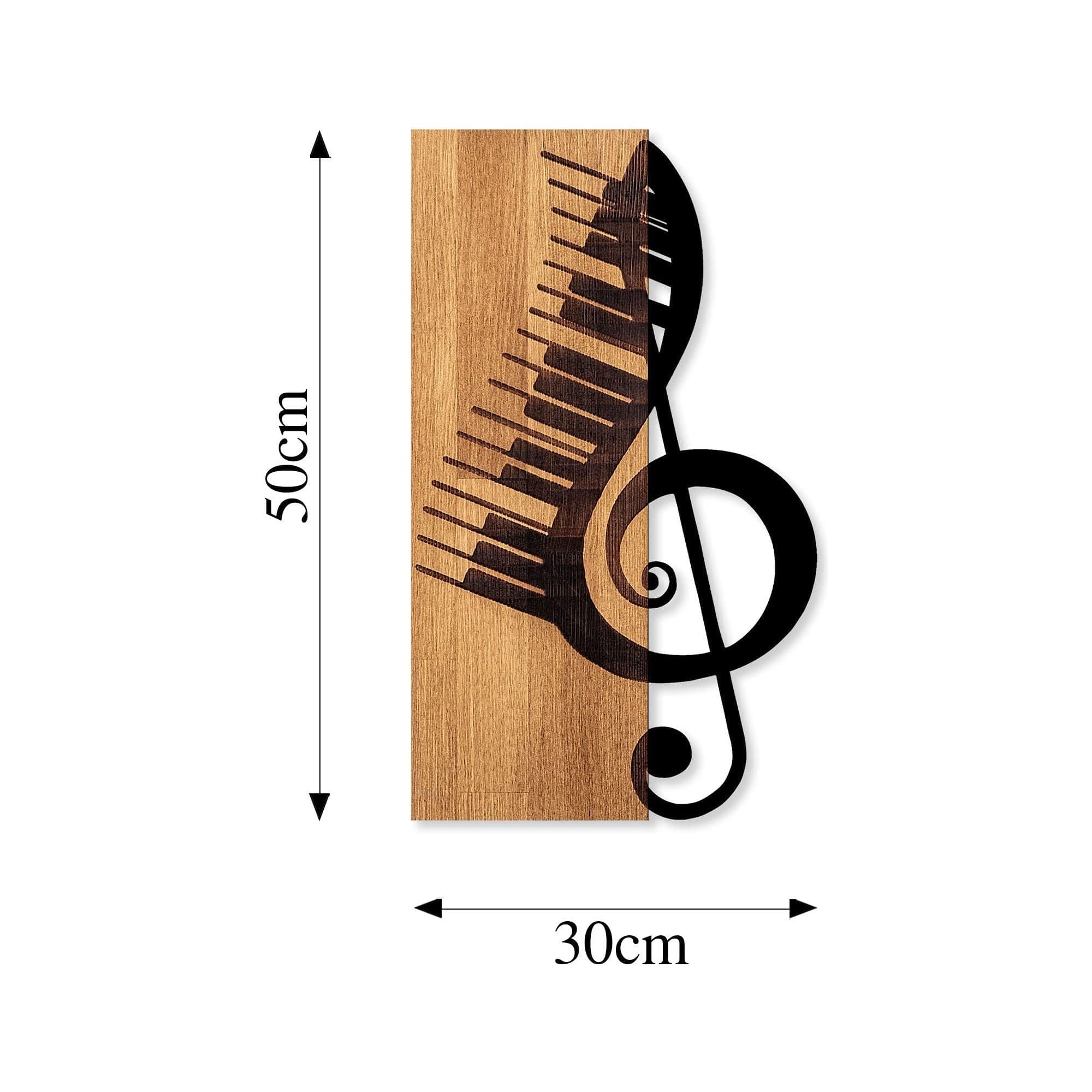 Decoratiune perete MUSICAL 1, stejar/negru, lemn/metal, 30x50 cm