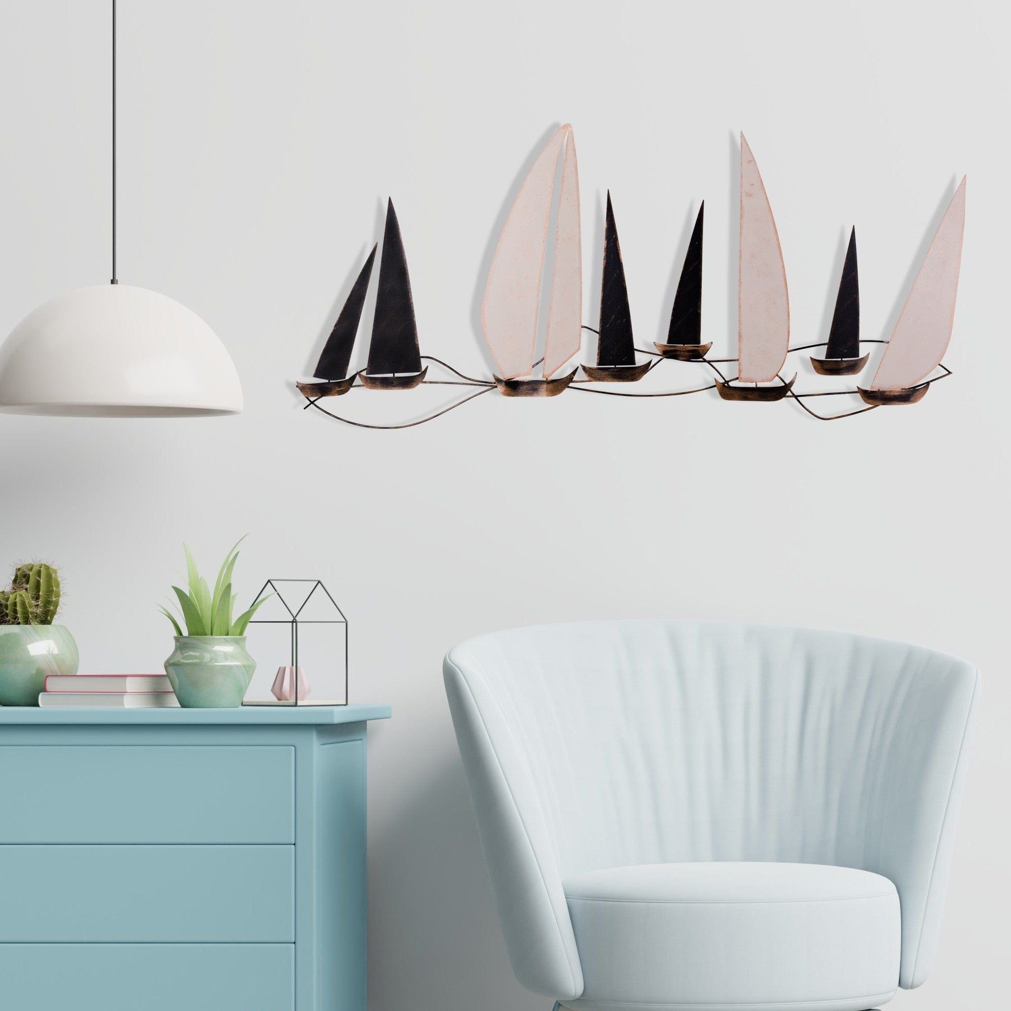 Decoratiune perete OCEAN, negru/bej, metal, 117x1x52 cm