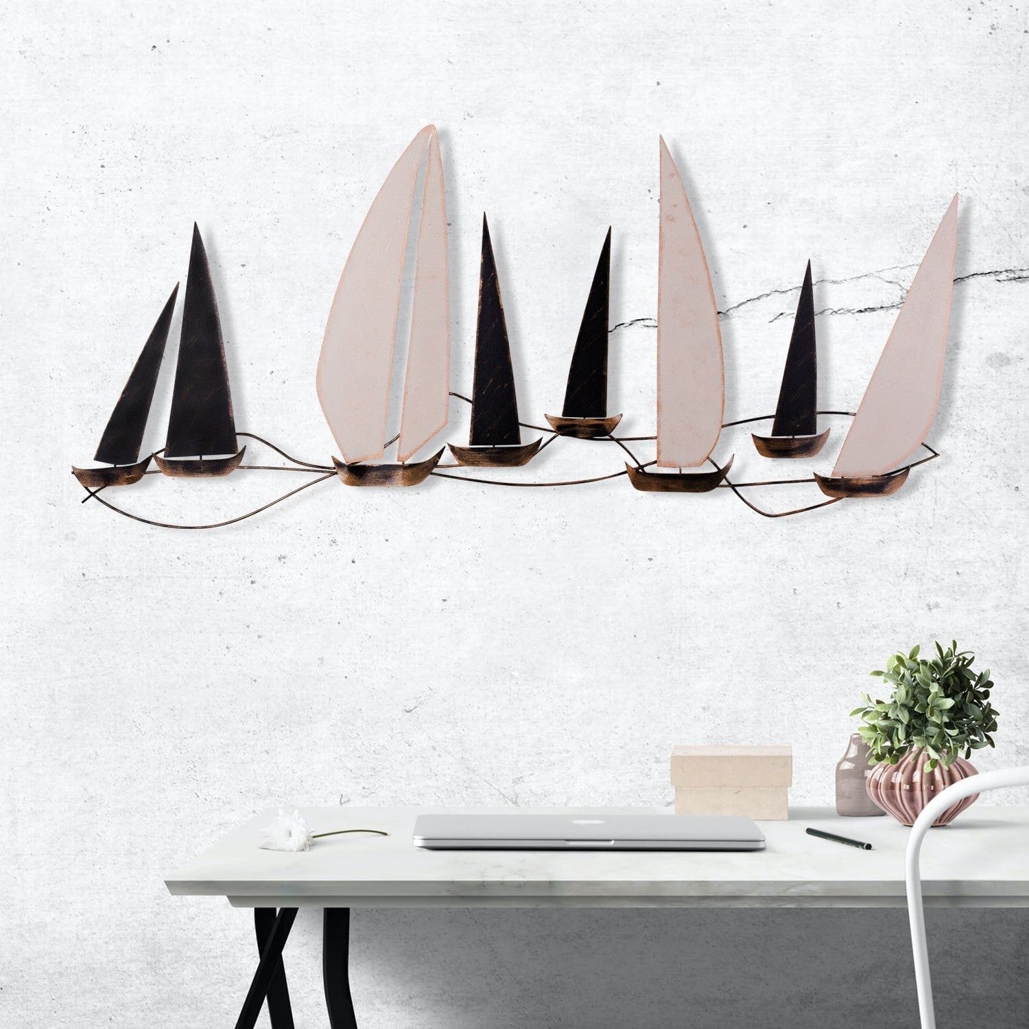 Decoratiune perete OCEAN, negru/bej, metal, 117x1x52 cm