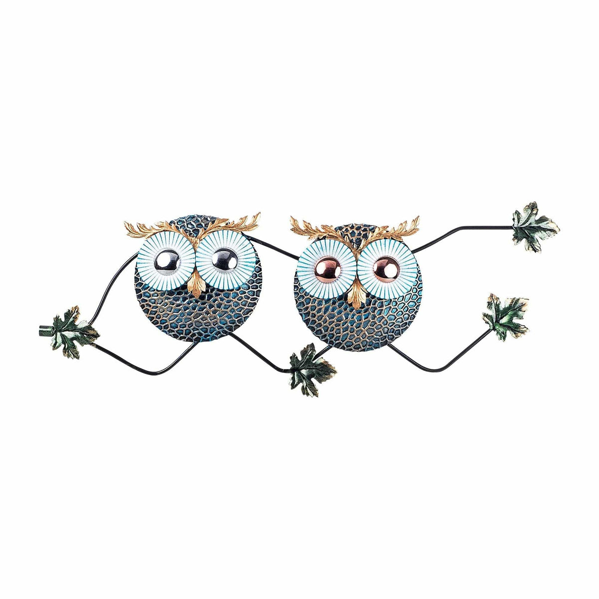 Decoratiune perete OWL 3, abastru/auriu, metal, 77x28 cm