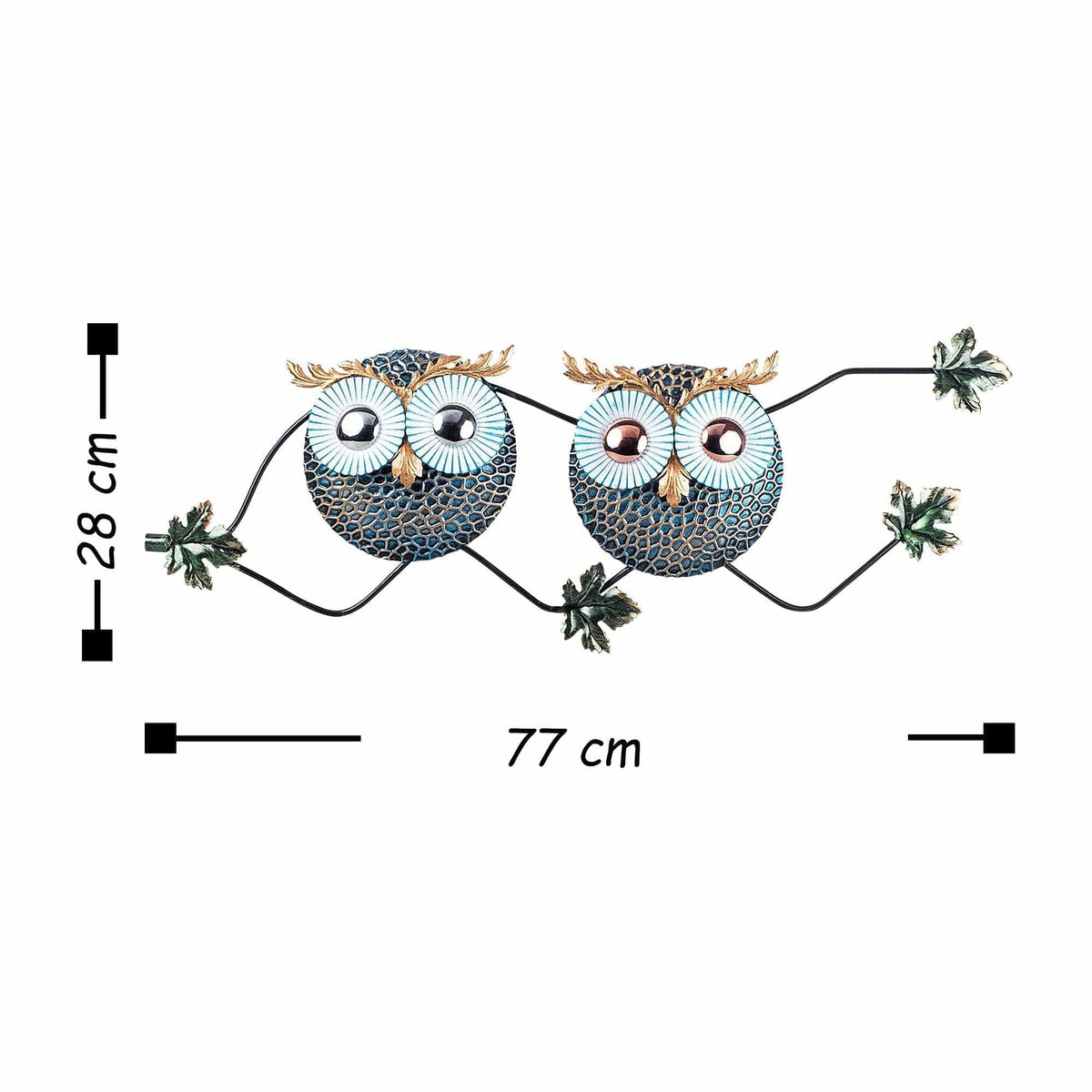 Decoratiune perete OWL 3, abastru/auriu, metal, 77x28 cm