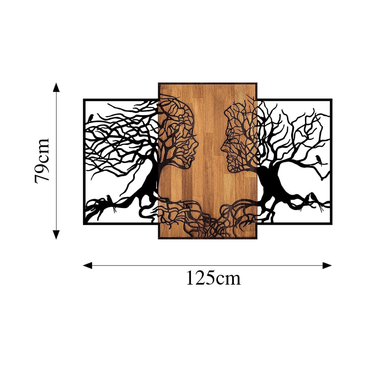 Decoratiune perete TREE LOVE 312, negru/nuc, metal/lemn, 125x3x79 cm