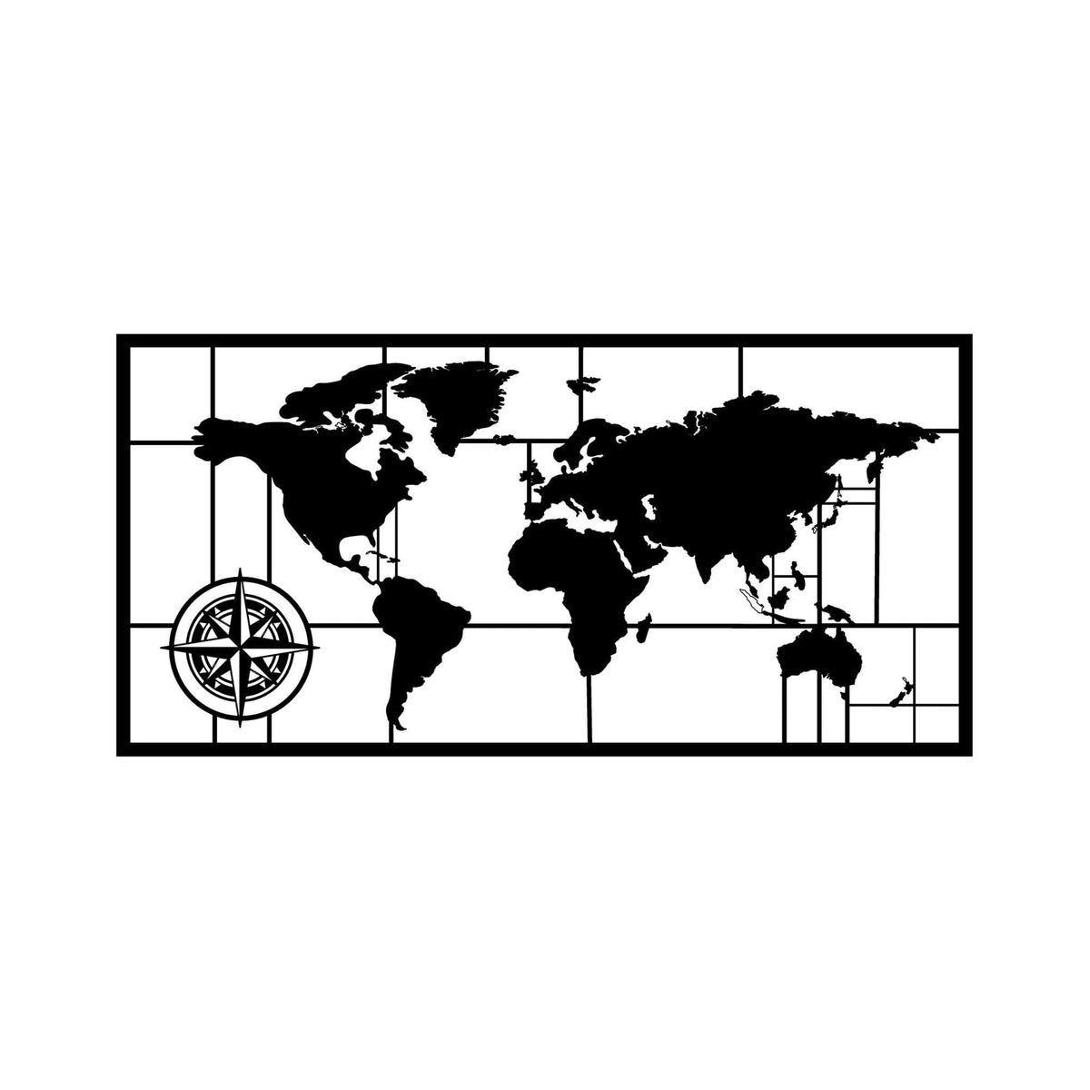 Decoratiune perete WORLD MAP DECOR 7, negru, metal, 121x60 cm
