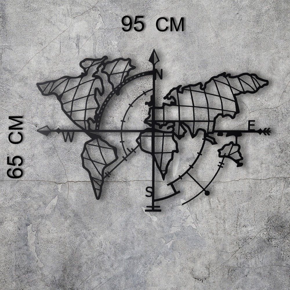Decoratiune perete WORLD MAP, negru, metal, 95x65 cm