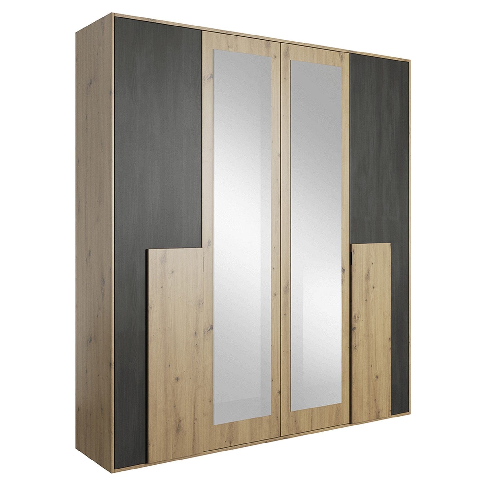 Dressing BAFRA, stejar artisan/pin negru, PAL laminat, cu 4 usi, 200x65x203 cm