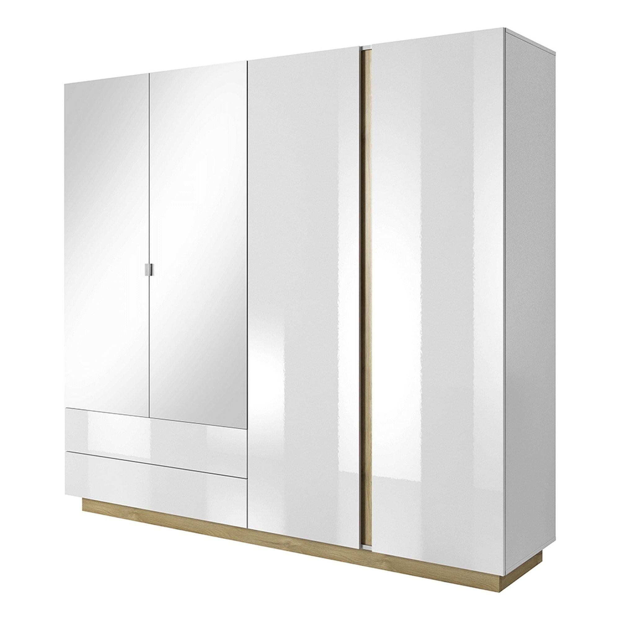 Dressing CITY, alb/stejar grandson, PAL laminat, cu iluminare LED, cu 4 usi si 2 sertare, 220x54x202 cm