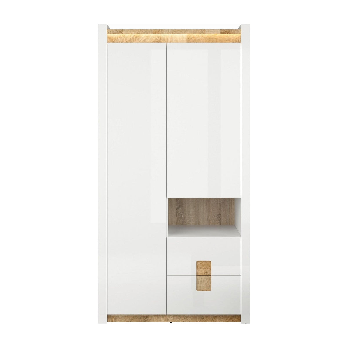 Dulap ALAMEDA, alb/stejar, PAL, cu 2 usi si 4 sertare, 102x60x201 cm