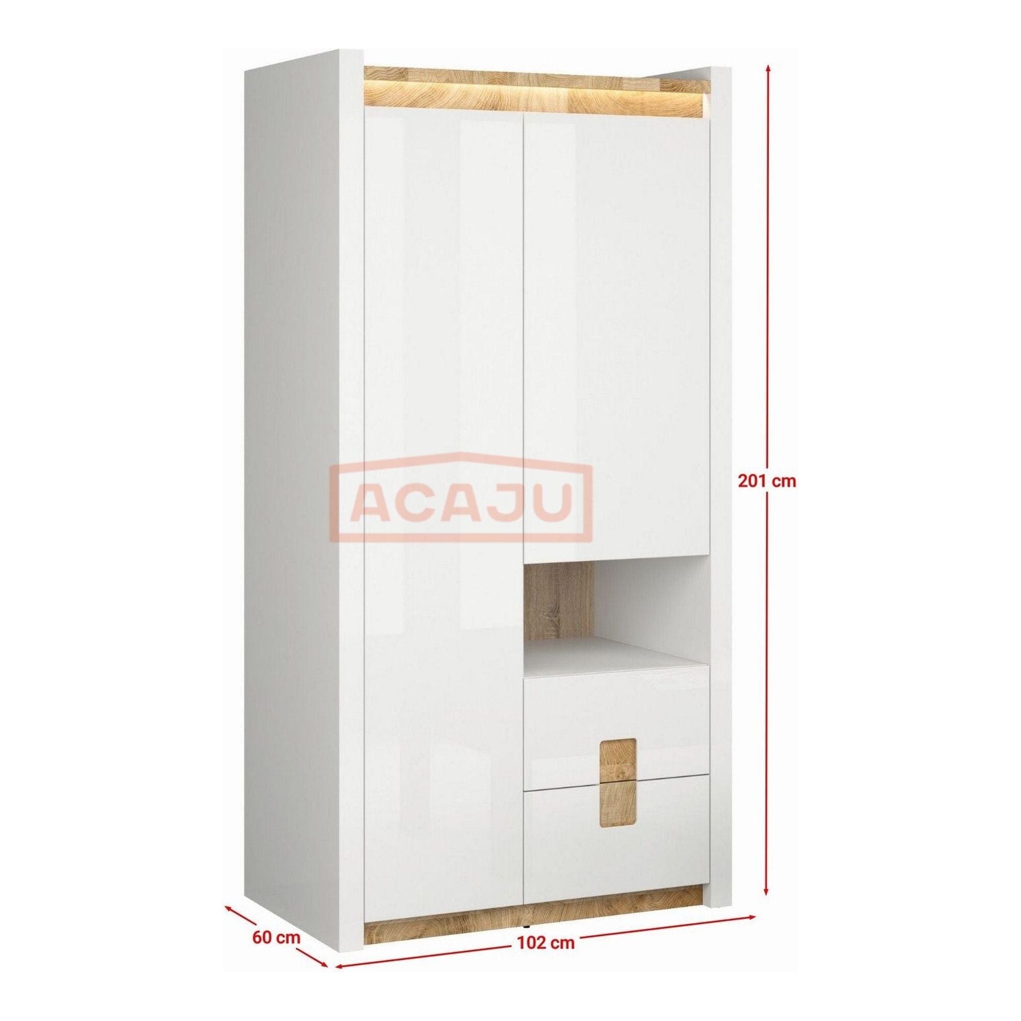 Dulap ALAMEDA, alb/stejar, PAL, cu 2 usi si 4 sertare, 102x60x201 cm