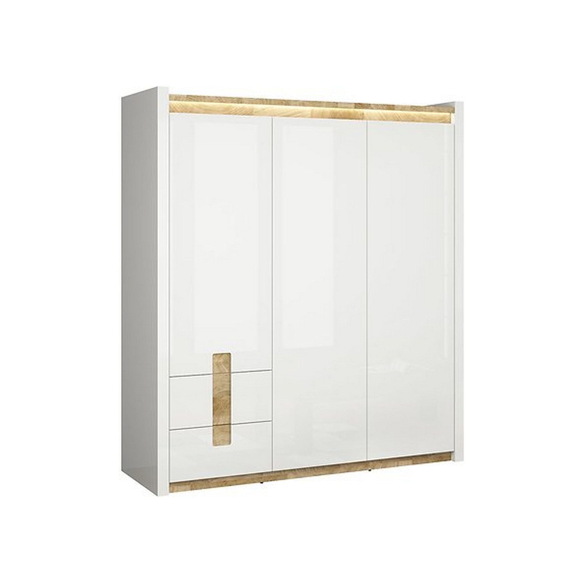 Dulap ALAMEDA, alb/stejar, PAL, cu 3 usi si 2 sertare, 180x60x202 cm