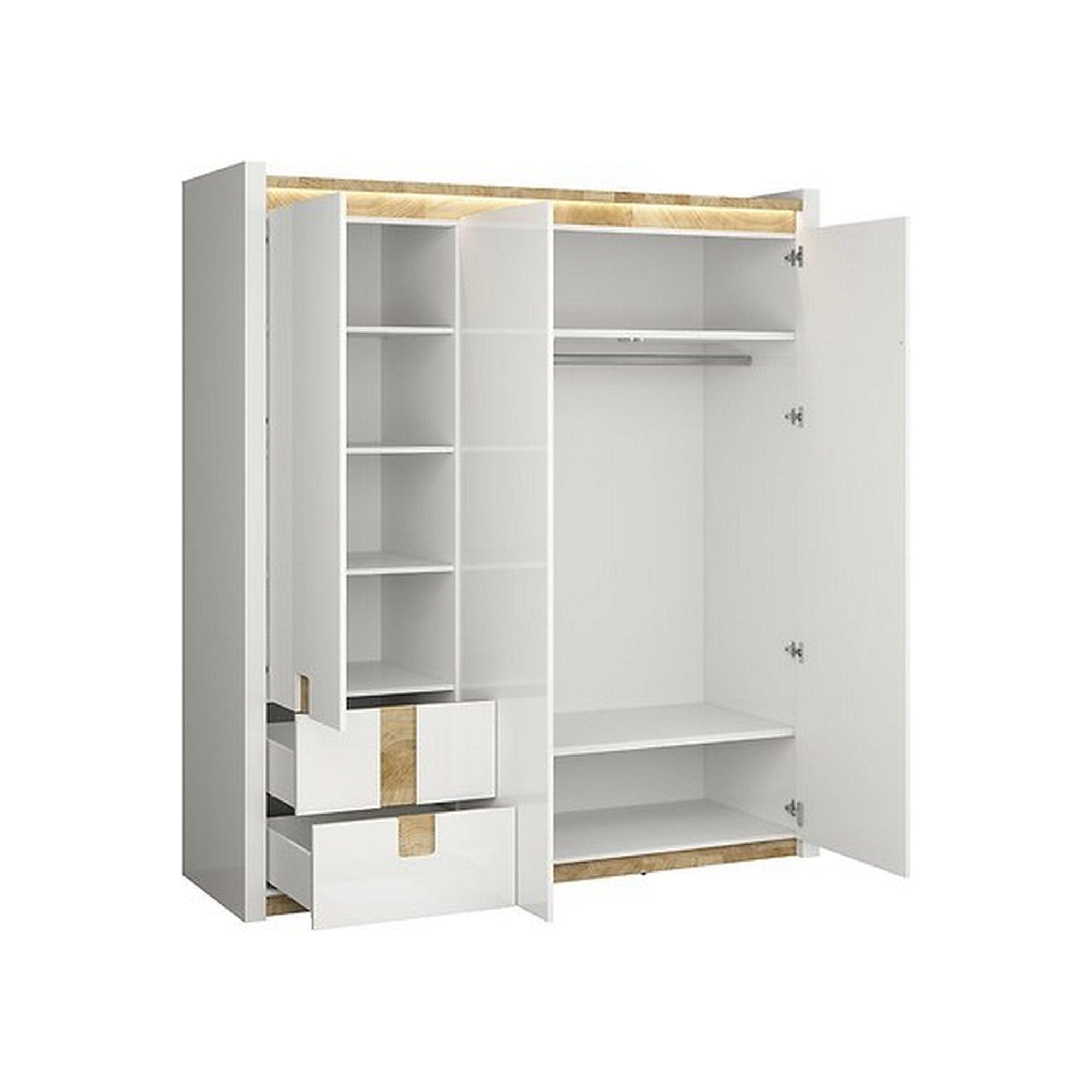 Dulap ALAMEDA, alb/stejar, PAL, cu 3 usi si 2 sertare, 180x60x202 cm