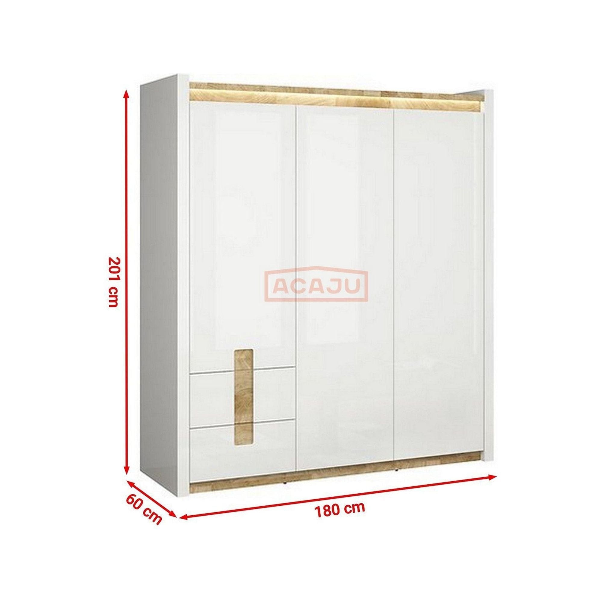 Dulap ALAMEDA, alb/stejar, PAL, cu 3 usi si 2 sertare, 180x60x202 cm