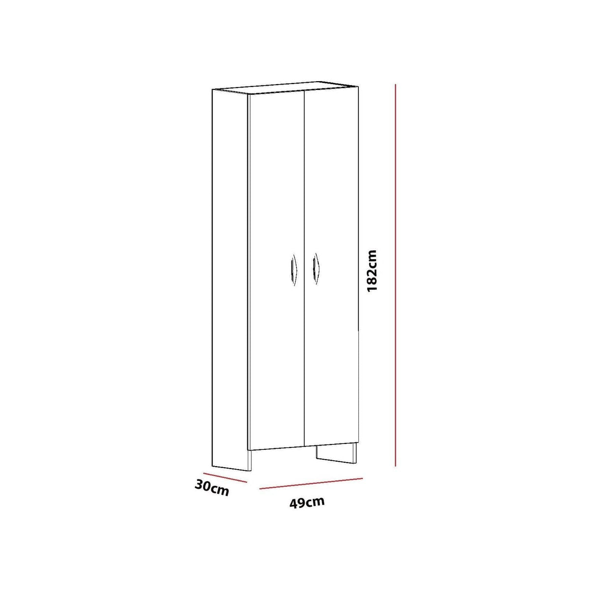 Dulap ATLANTIS, alb, PAL melaminat, cu 2 usi, 49x30x182 cm