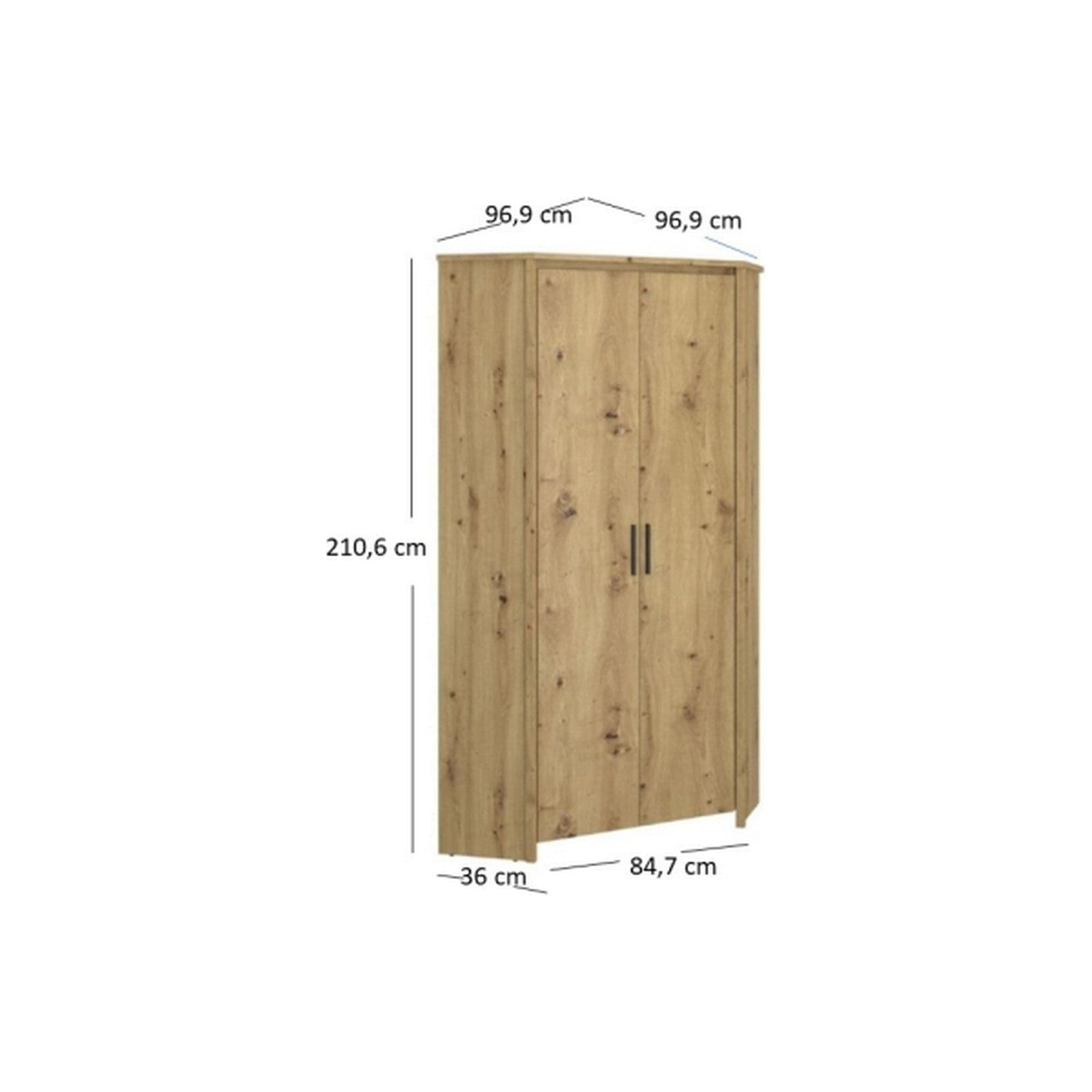 Dulap AYSON, stejar artisan, PAL laminat/margini PVC, cu 2 usi, 97x97x211 cm