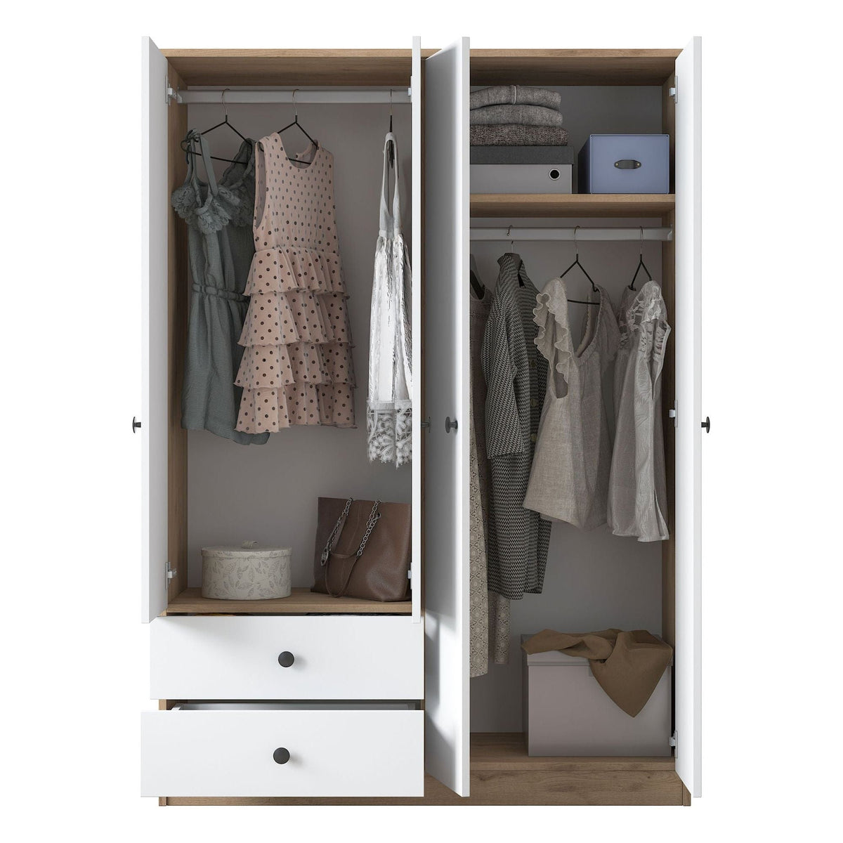 Dulap BA108-2067, alb/nuc, PAL melaminat, cu 4 usi si 2 sertare, 120x43x170 cm