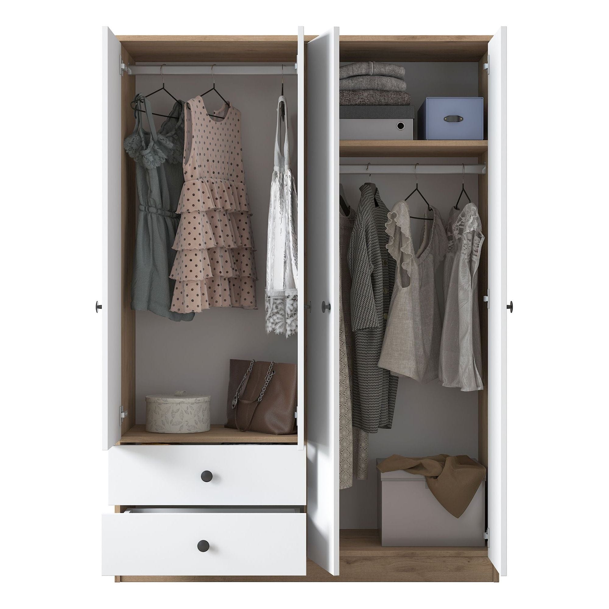 Dulap BA108-2067, alb/nuc, PAL melaminat, cu 4 usi si 2 sertare, 120x43x170 cm