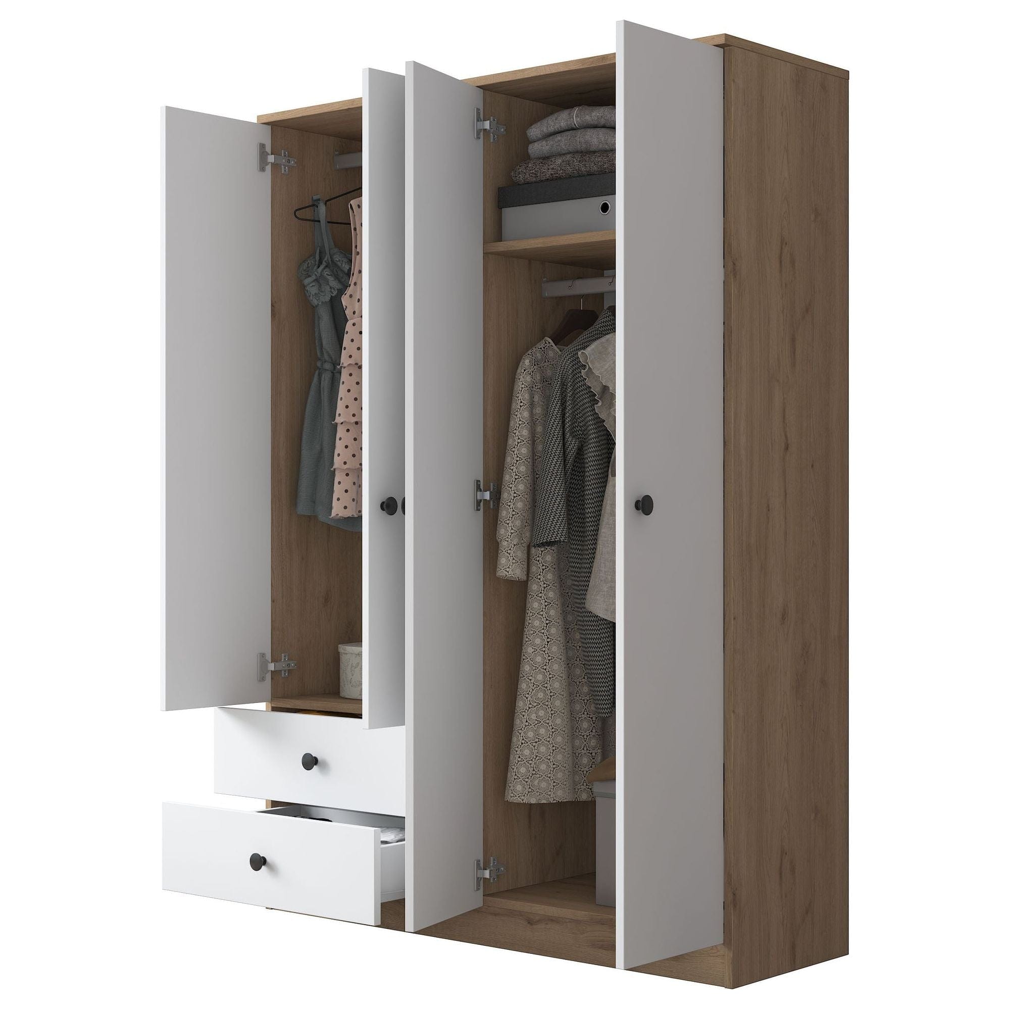 Dulap BA108-2067, alb/nuc, PAL melaminat, cu 4 usi si 2 sertare, 120x43x170 cm