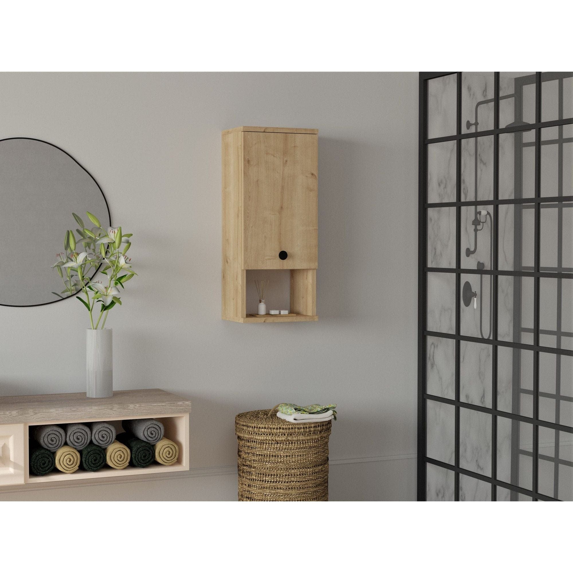 Dulap baie MIS, stejar sapphire, PAL melaminat, cu o usa, 30x22x71 cm