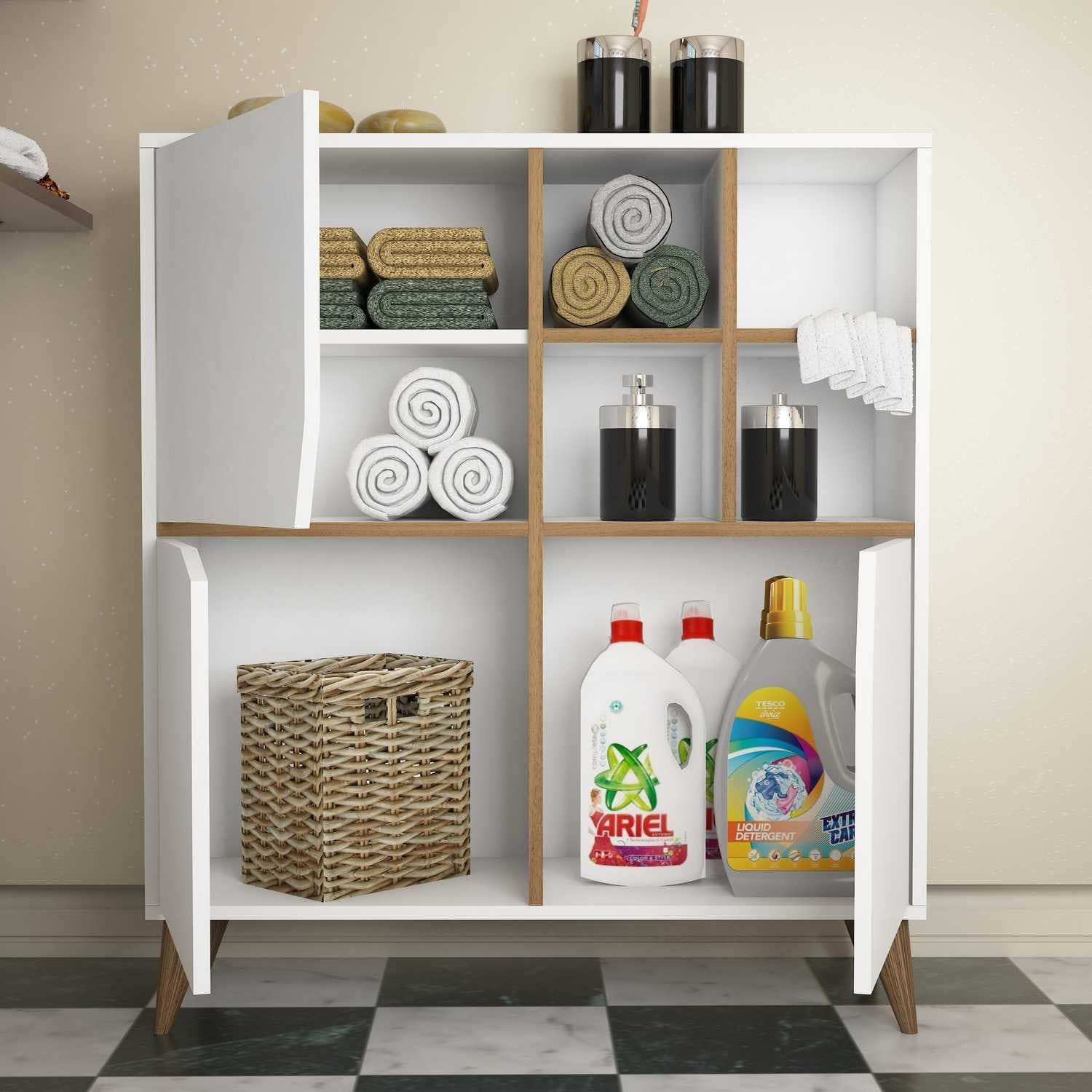 Dulap baie PULSE, alb/nuc, PAL melaminat, cu 3 usi, 100x30x115 cm