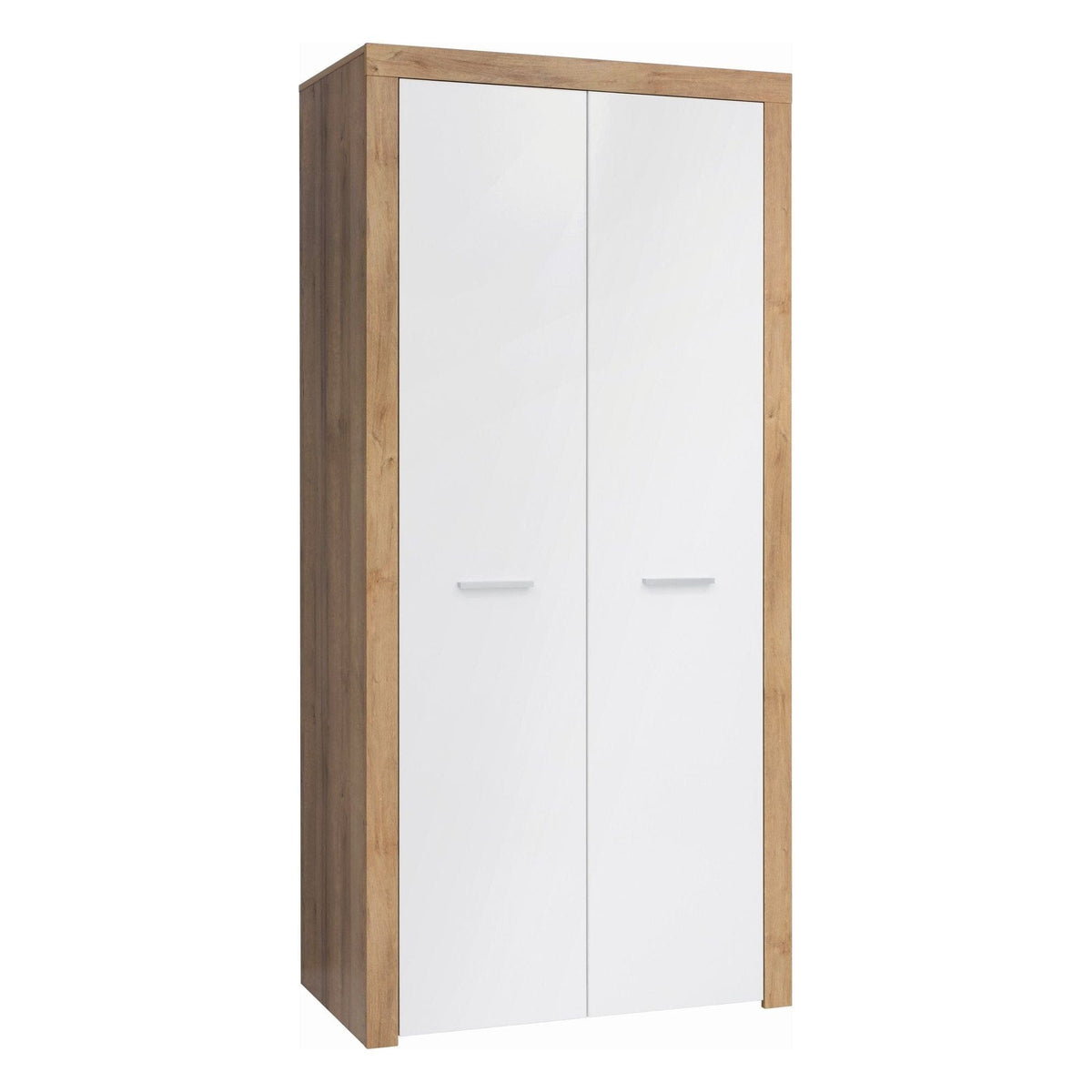 Dulap BALDER, alb lucios/stejar riviera, PAL, cu 2 usi, 90x52x192 cm