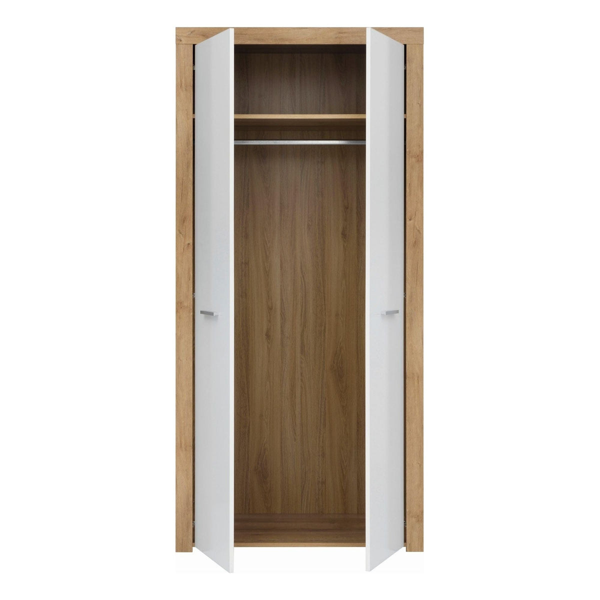 Dulap BALDER, alb lucios/stejar riviera, PAL, cu 2 usi, 90x52x192 cm