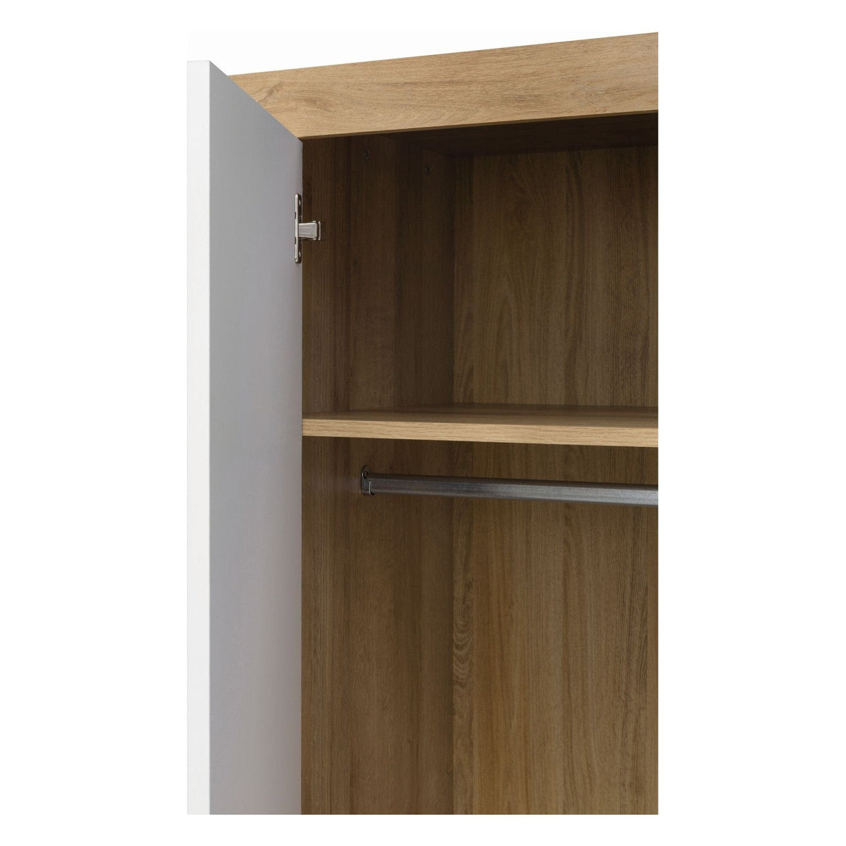 Dulap BALDER, alb lucios/stejar riviera, PAL, cu 2 usi, 90x52x192 cm