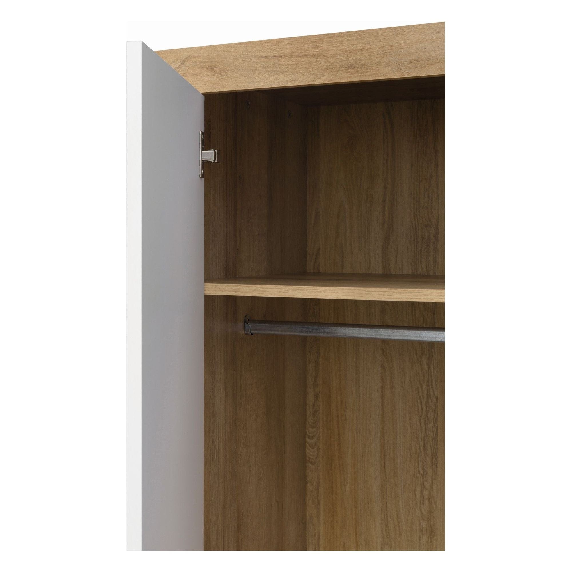 Dulap BALDER, alb lucios/stejar riviera, PAL, cu 2 usi, 90x52x192 cm