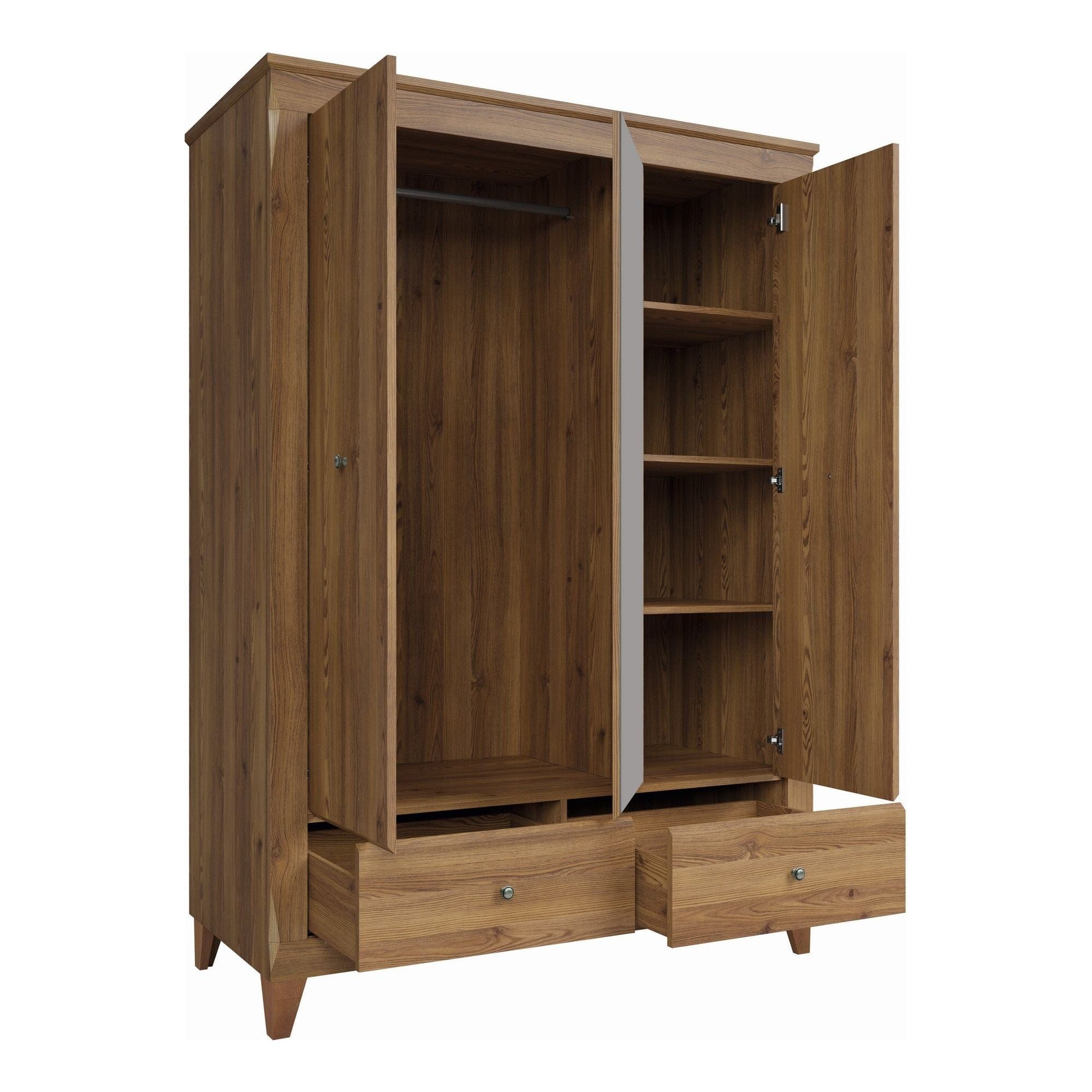 Dulap BERGEN, stejar zada Sibiu, PAL, cu 3 usi si 2 sertare, 144x63x202 cm