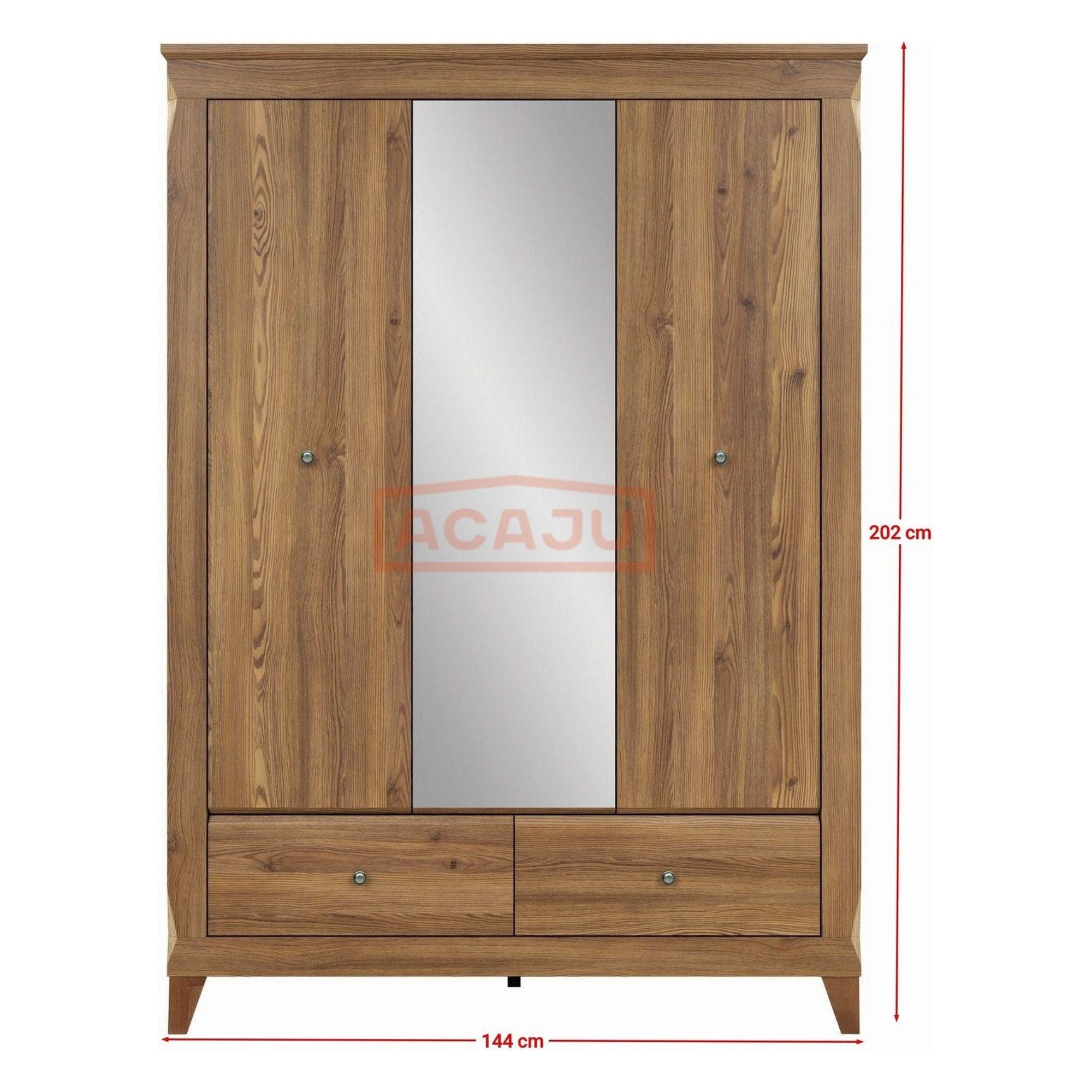 Dulap BERGEN, stejar zada Sibiu, PAL, cu 3 usi si 2 sertare, 144x63x202 cm