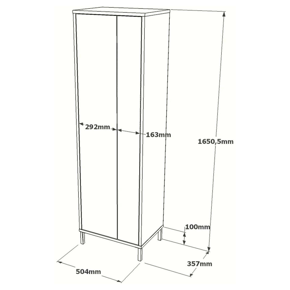 Dulap DY1-WK, alb/stejar, PAL melaminat, cu 2 usi, 50x36x165 cm
