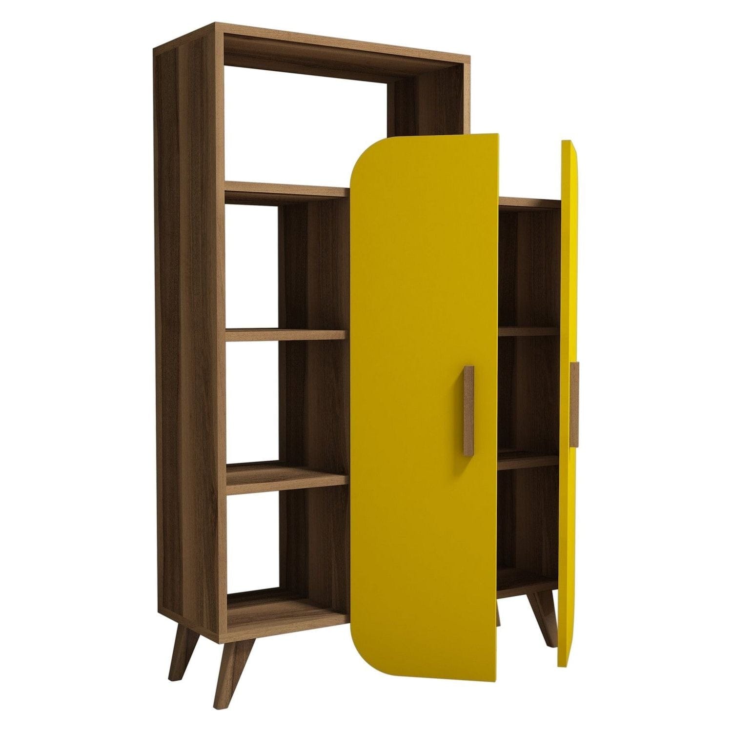 Dulap FORM, nuc/galben, PAL melaminat, cu 2 usi, 90x32x132 cm