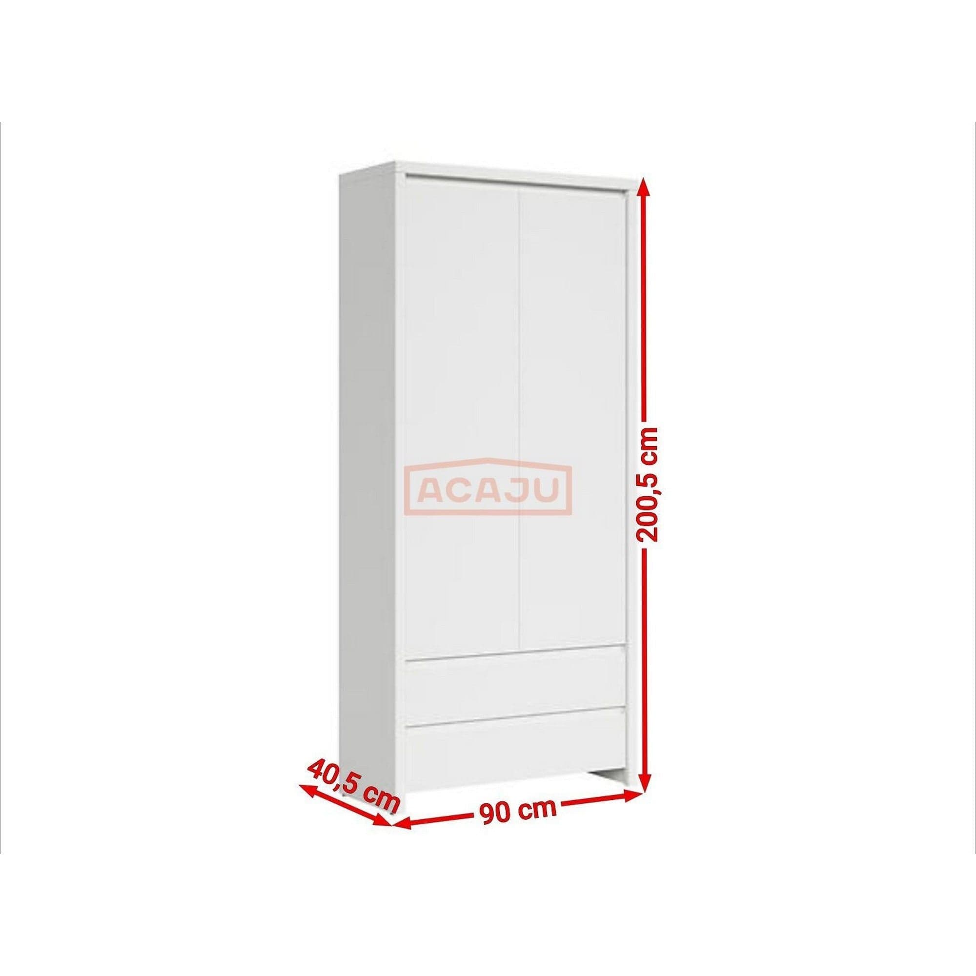 Dulap KASPIAN, alb, PAL, cu 2 usi si 2 sertare, 90x41x201 cm