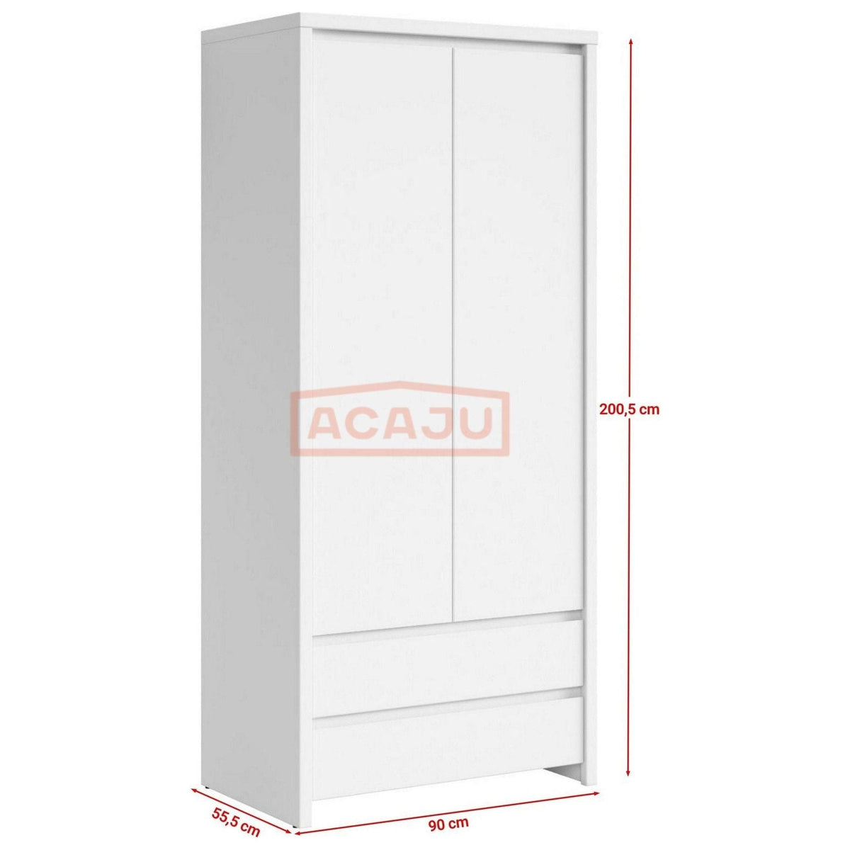 Dulap KASPIAN, alb, PAL, cu 2 usi si 2 sertare, 90x56x201 cm