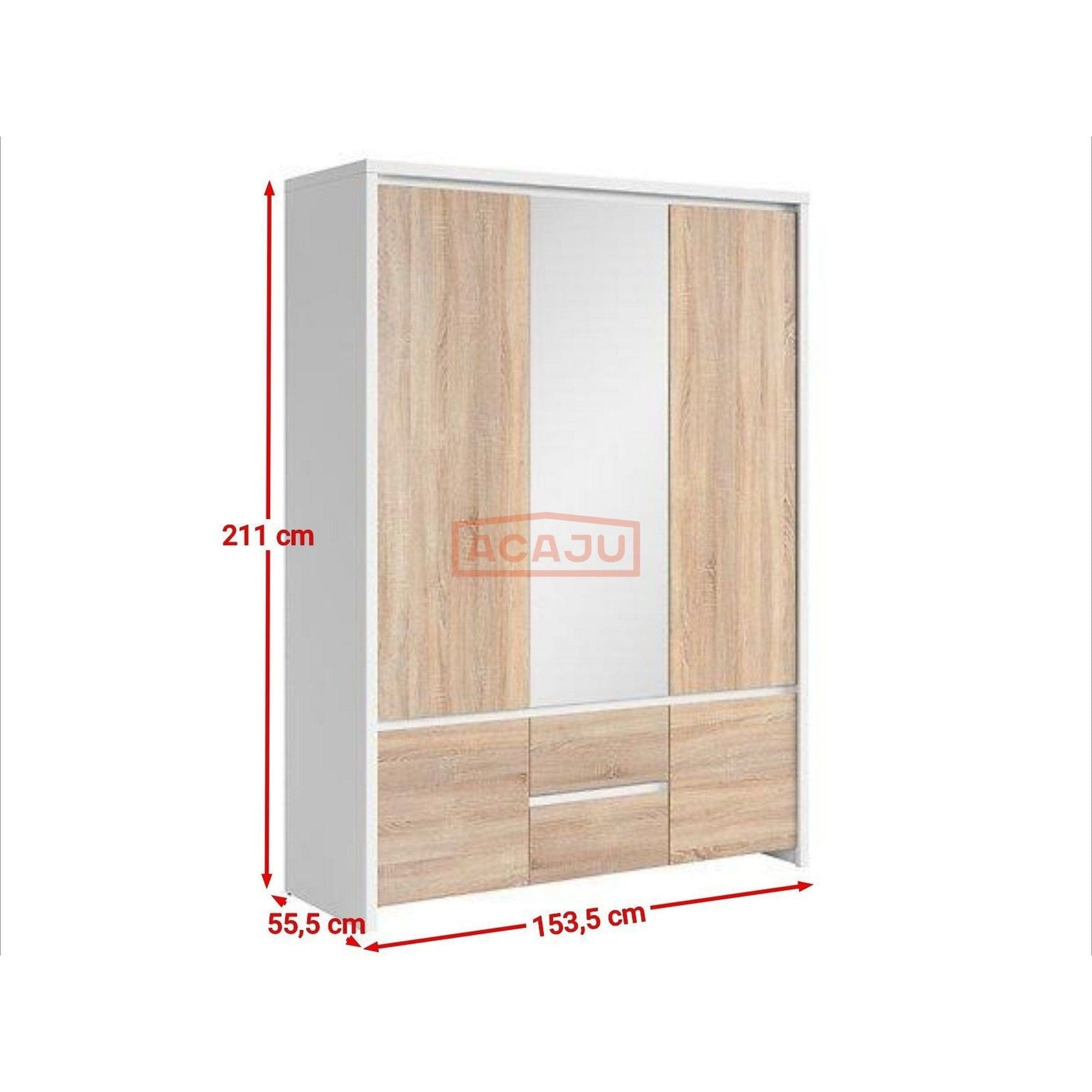 Dulap KASPIAN, stejar sonoma/alb, PAL, cu 5 usi si 2 sertare, 154x56x211 cm