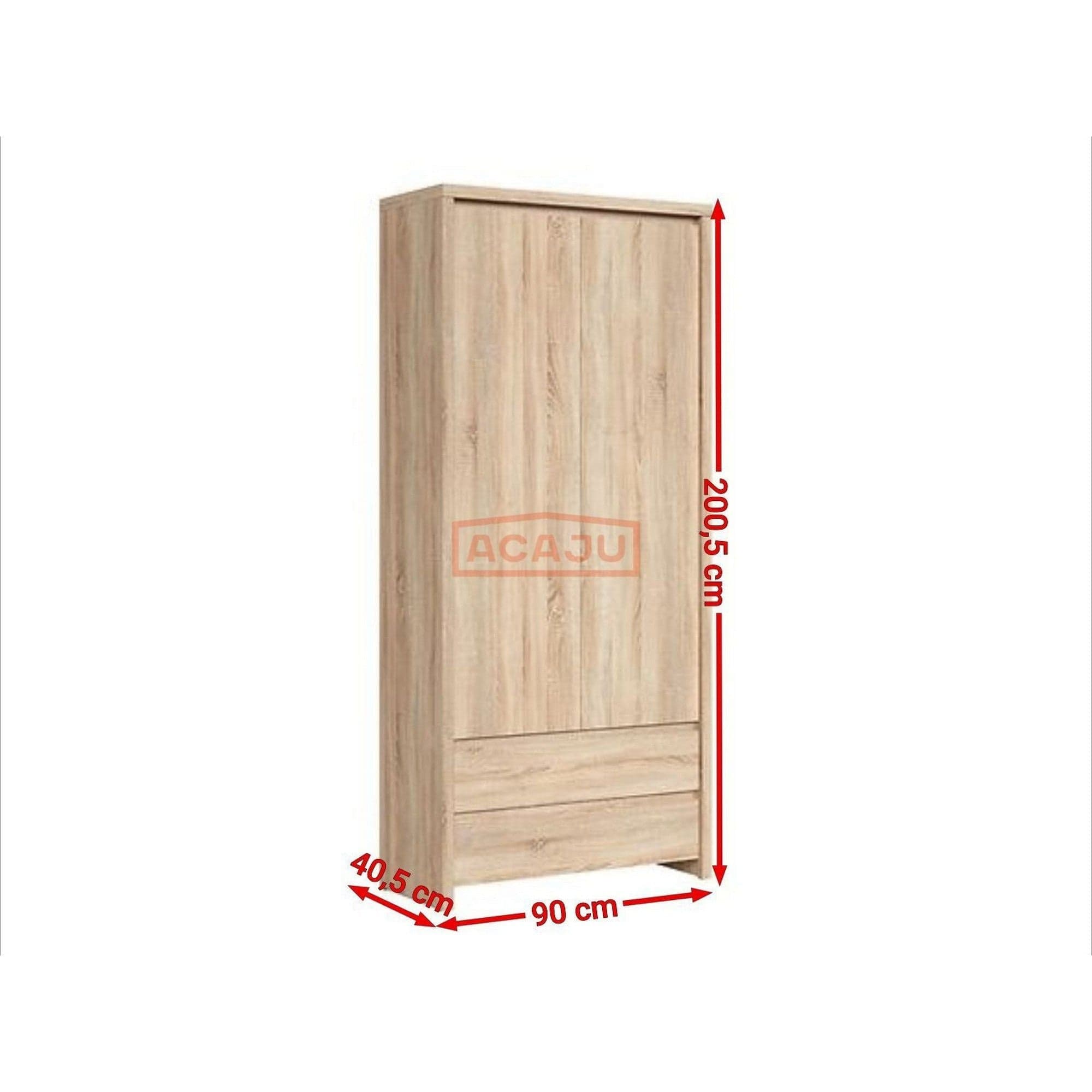 Dulap KASPIAN, stejar sonoma, PAL, cu 2 usi si 2 sertare, 90x41x201 cm