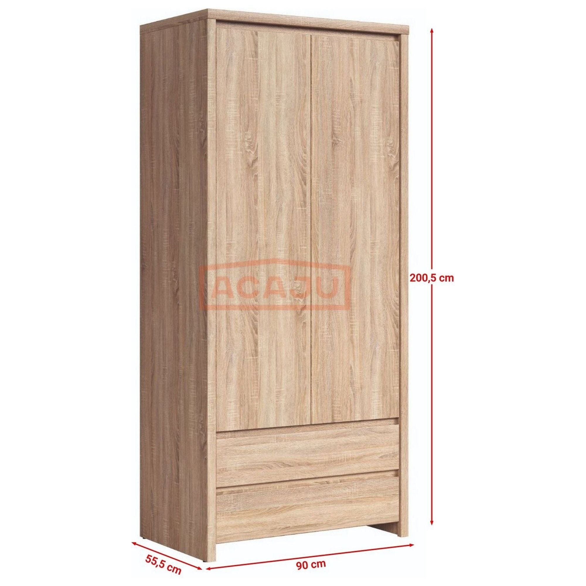 Dulap KASPIAN, stejar sonoma, PAL, cu 2 usi si 2 sertare, 90x56x201 cm