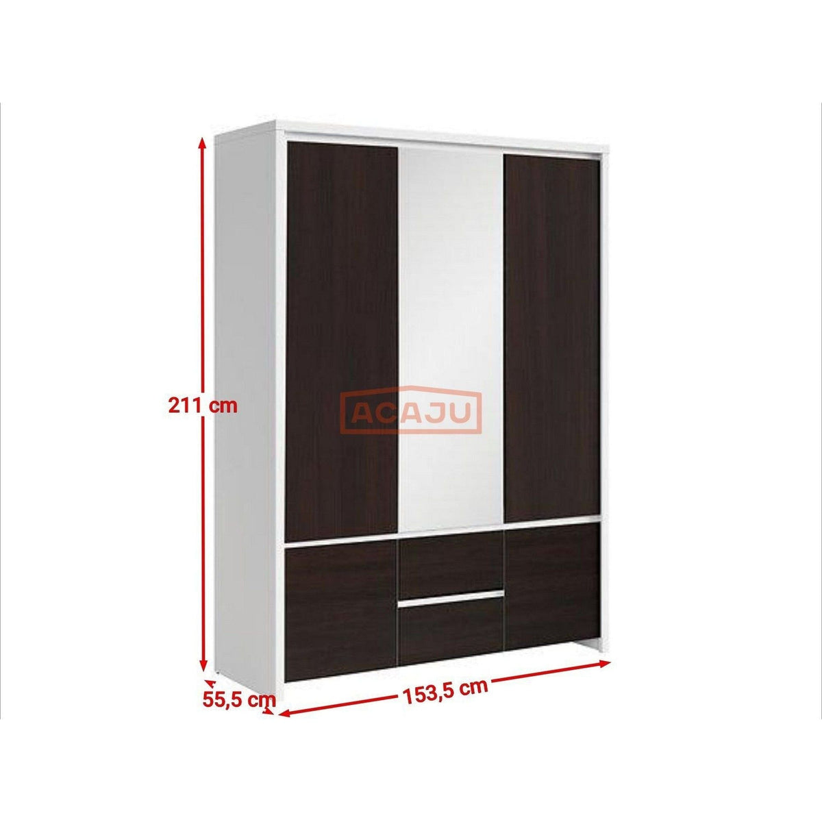 Dulap KASPIAN, wenge/alb, PAL, cu 5 usi si 2 rafturi, 154x56x211 cm