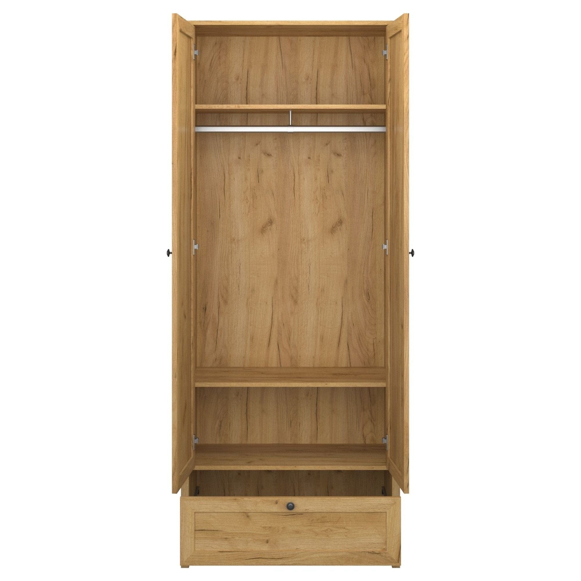 Dulap KLARK, stejar auriu, PAL laminat, cu 2 usi si un sertar, 84x49x210 cm