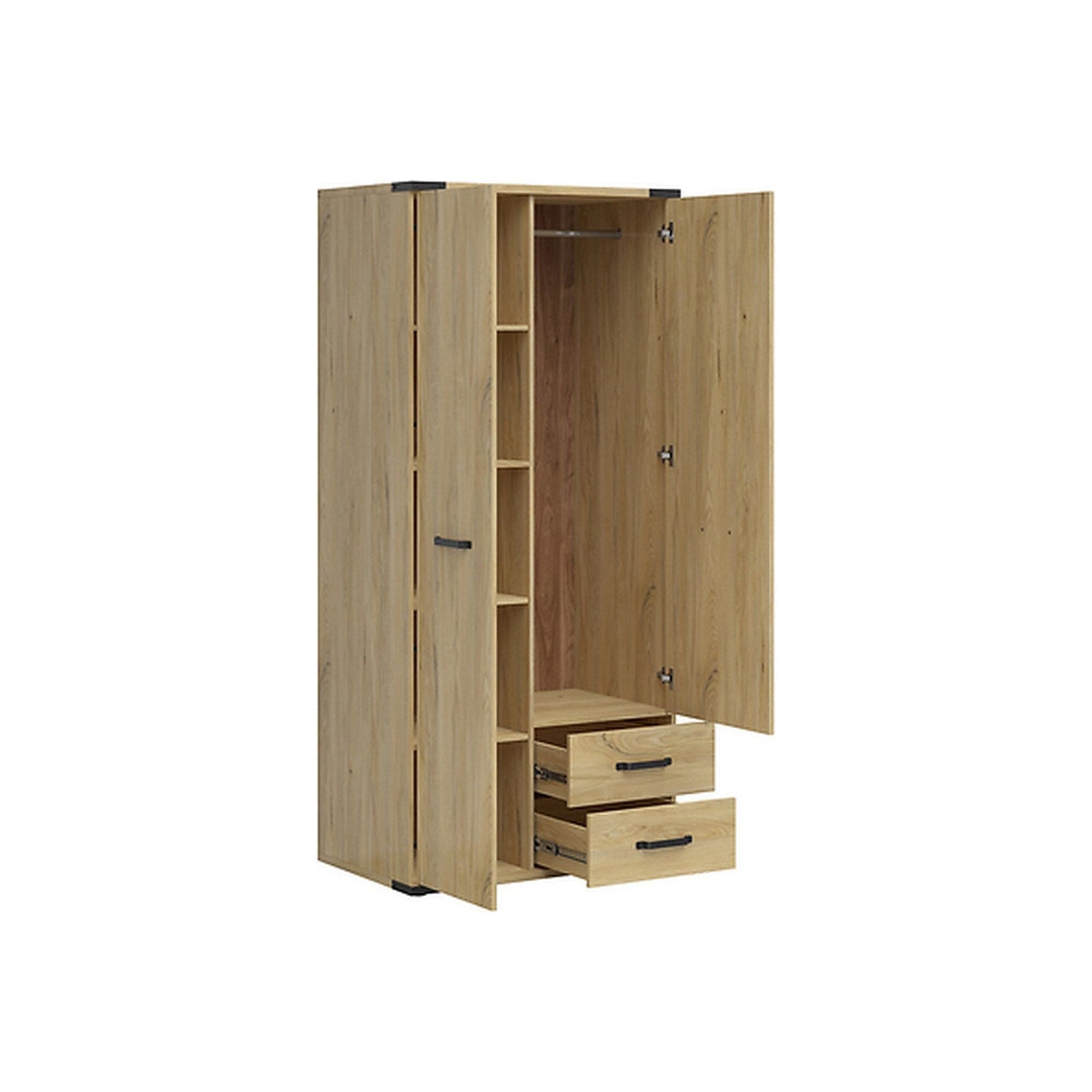 Dulap LARA, stejar, PAL, cu 2 usi si 2 sertare, 90x56x198 cm