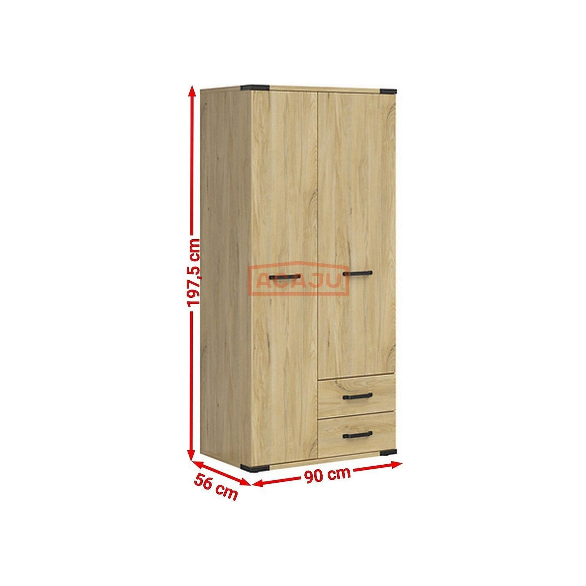 Dulap LARA, stejar, PAL, cu 2 usi si 2 sertare, 90x56x198 cm