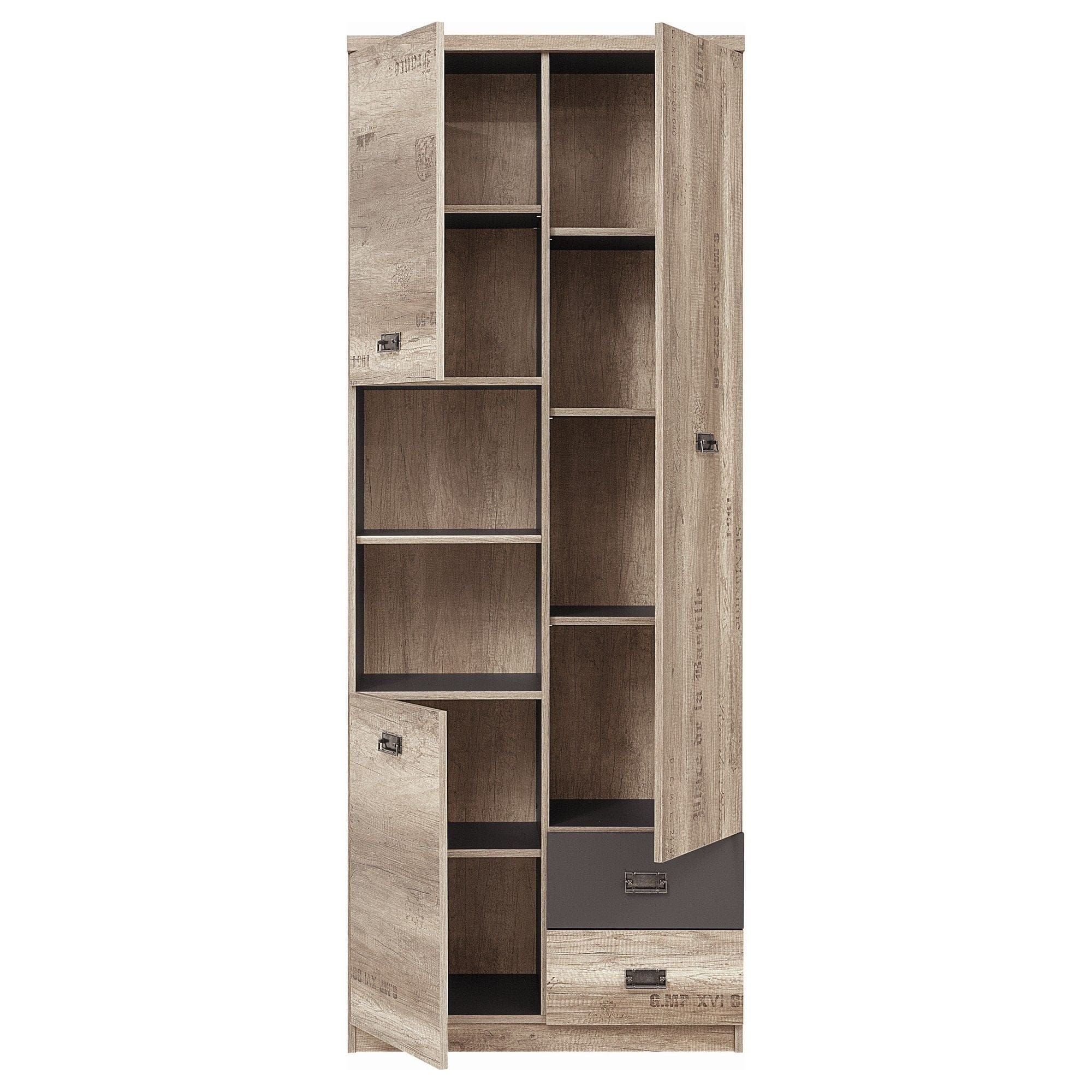 Dulap MALCOLM, stejar/gri, PAL, cu 3 usi si 2 sertare, 80x40x206 cm