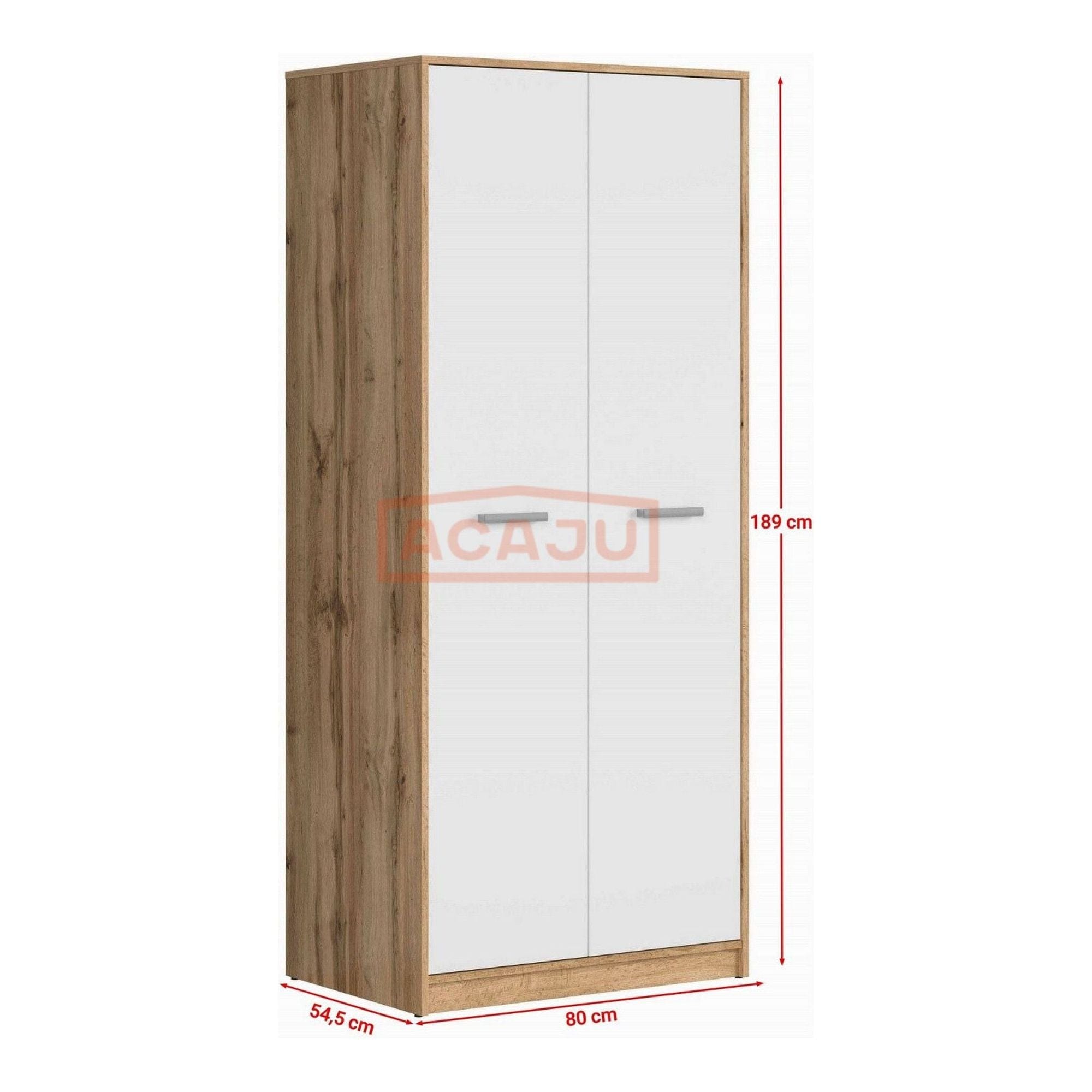 Dulap MATOS, alb/stejar, PAL, cu doua usi, 80x55x189 cm